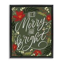 Stupell Industries Floral Merry and Bright Holiday Painting Black Floater Framed Canvas Art Prints Wall Art, 17 x 21