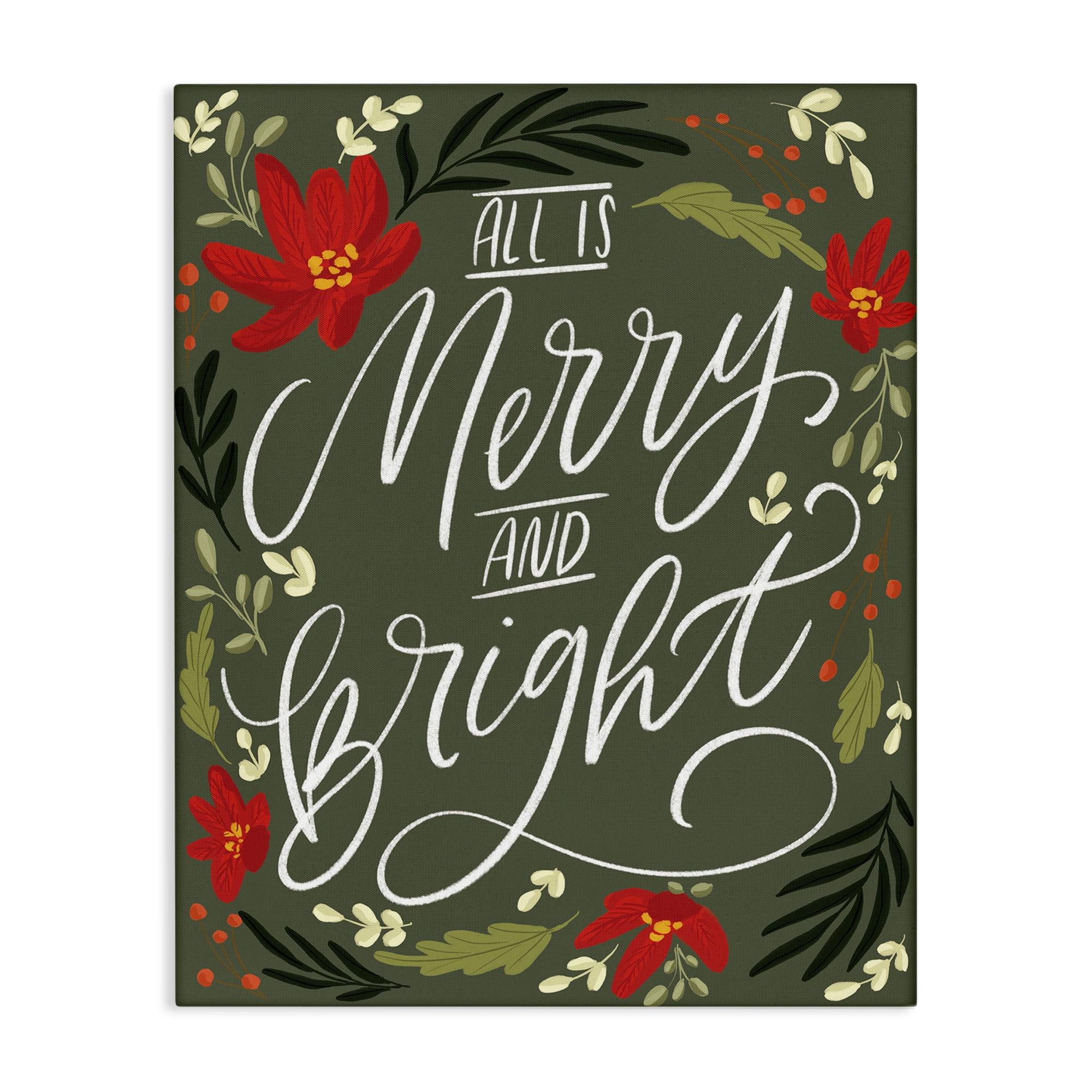 Stupell Industries Floral Merry and Bright Holiday Painting Gallery Wrapped Canvas Art Prints Wall Art, 24 x 30