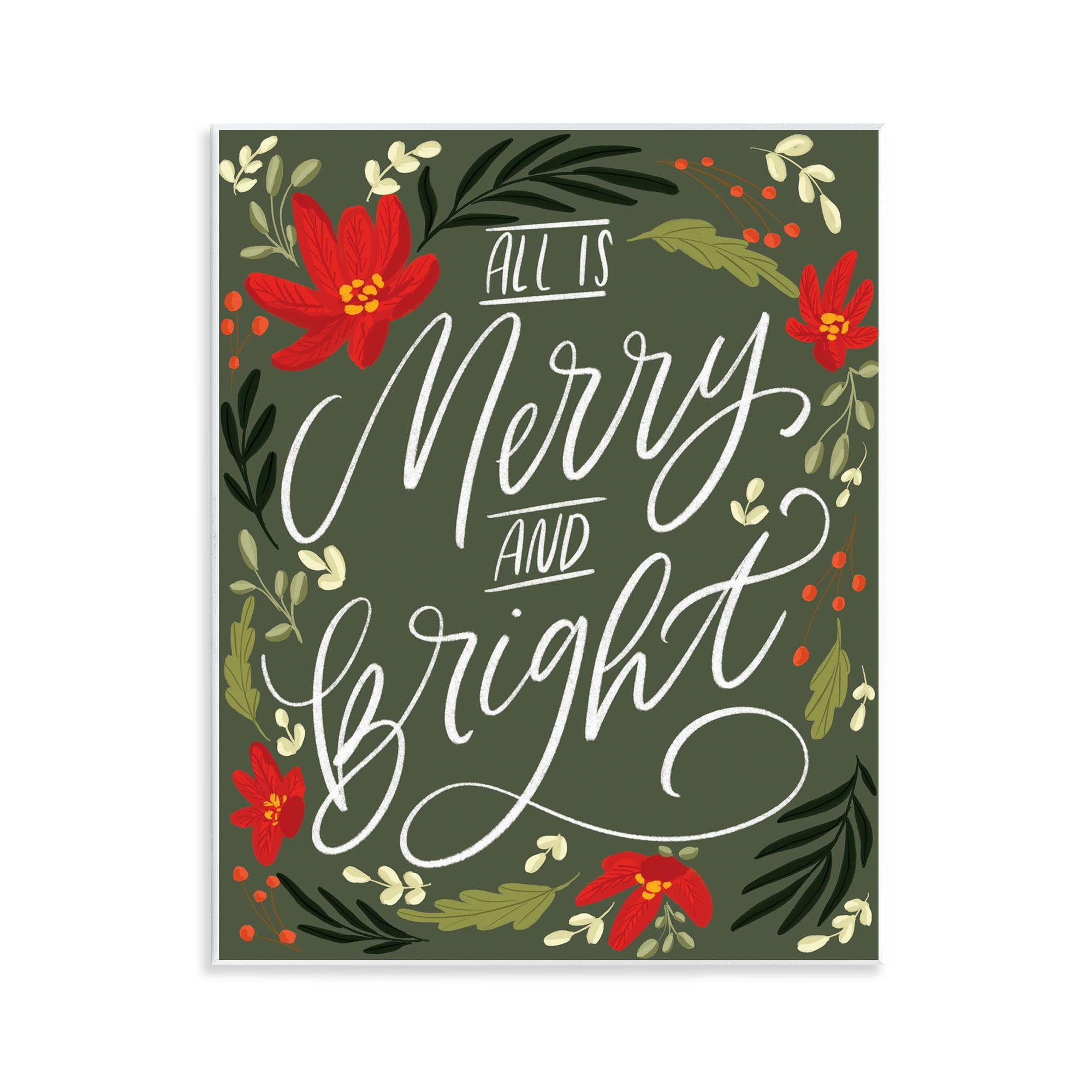 Stupell Industries Floral Merry and Bright Holiday Painting Unframed Art Prints Wall Art, 11 x 14