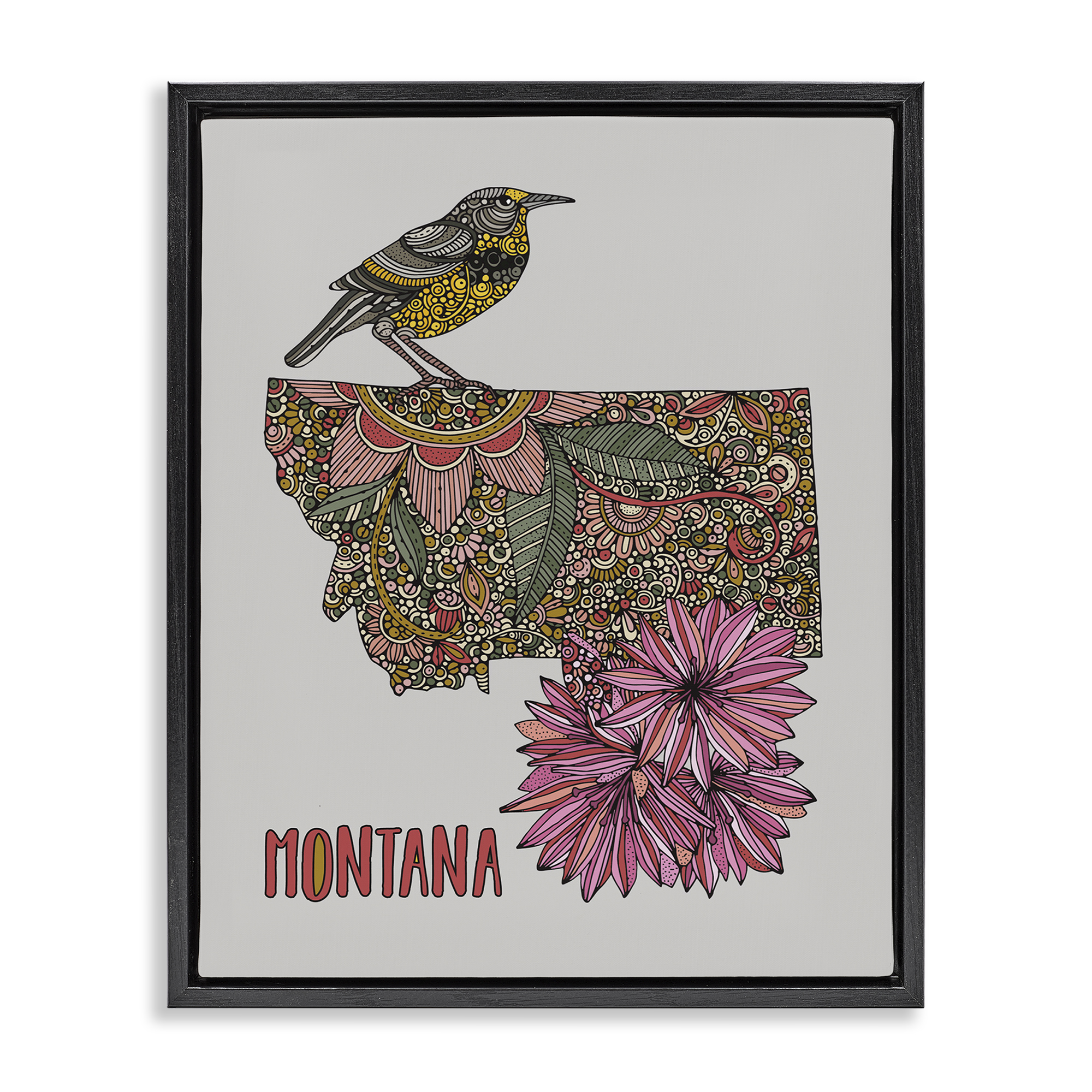 Stupell Industries Floral Montana State Botanical & Floral Painting Black Floater Framed Art Print Wall Art, 25 x 31