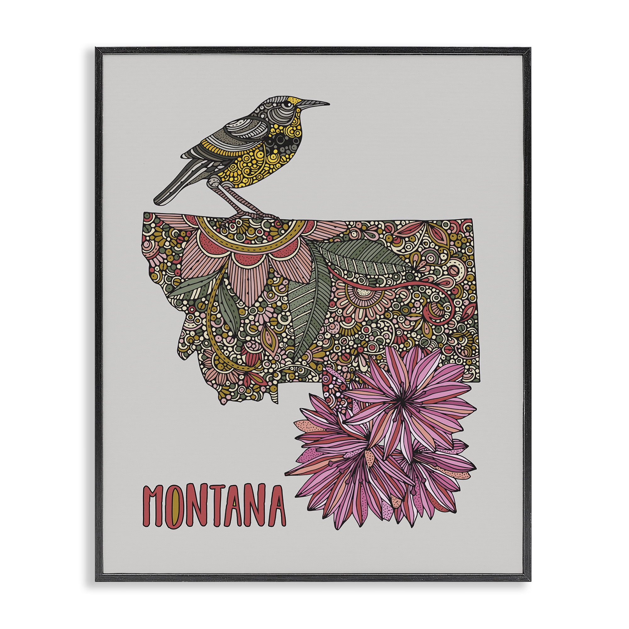 Stupell Industries Floral Montana State Botanical & Floral Painting Black Framed Art Print Wall Art, 16 x 20