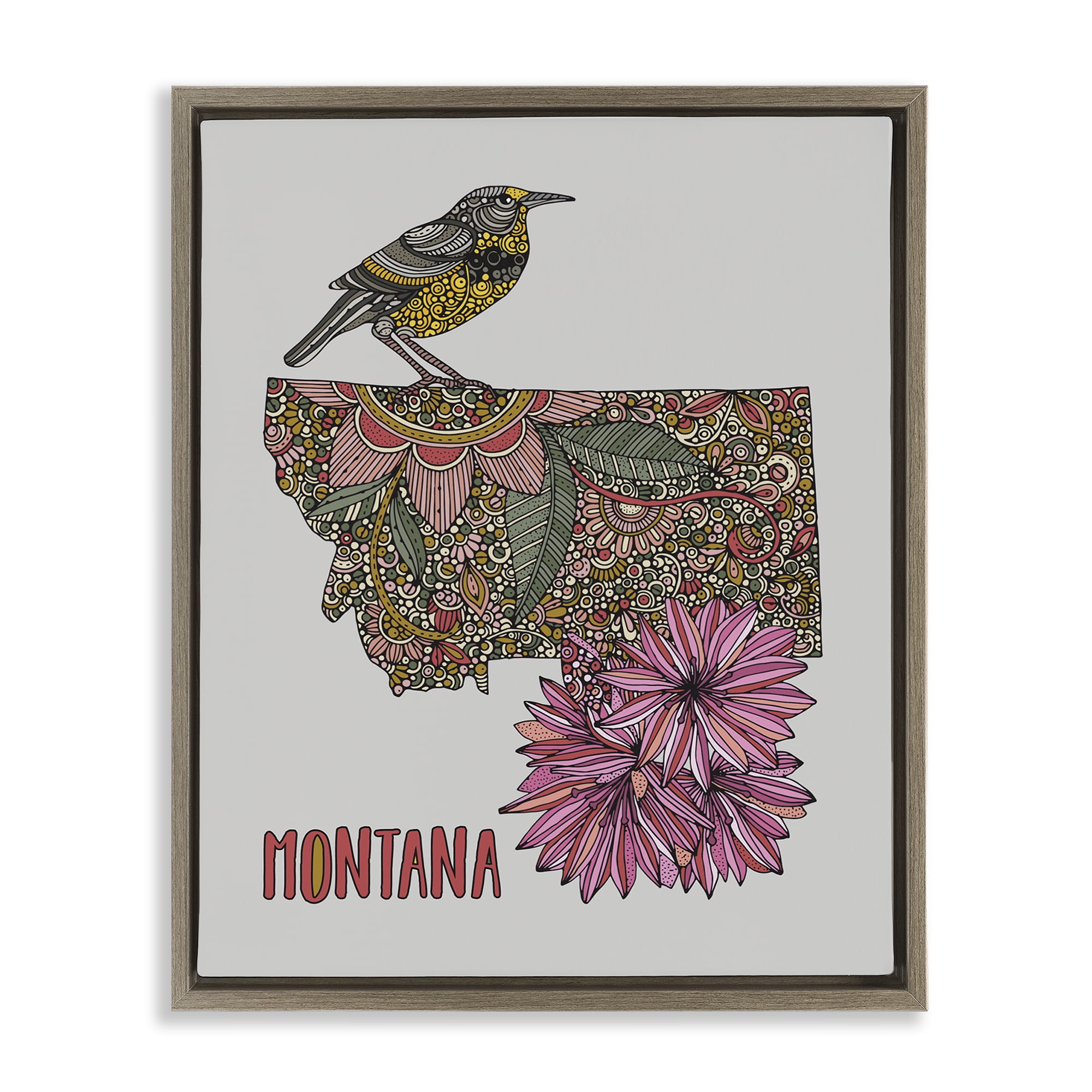 Stupell Industries Floral Montana State Botanical & Floral Painting Brown Floater Framed Art Print Wall Art, 17 x 21