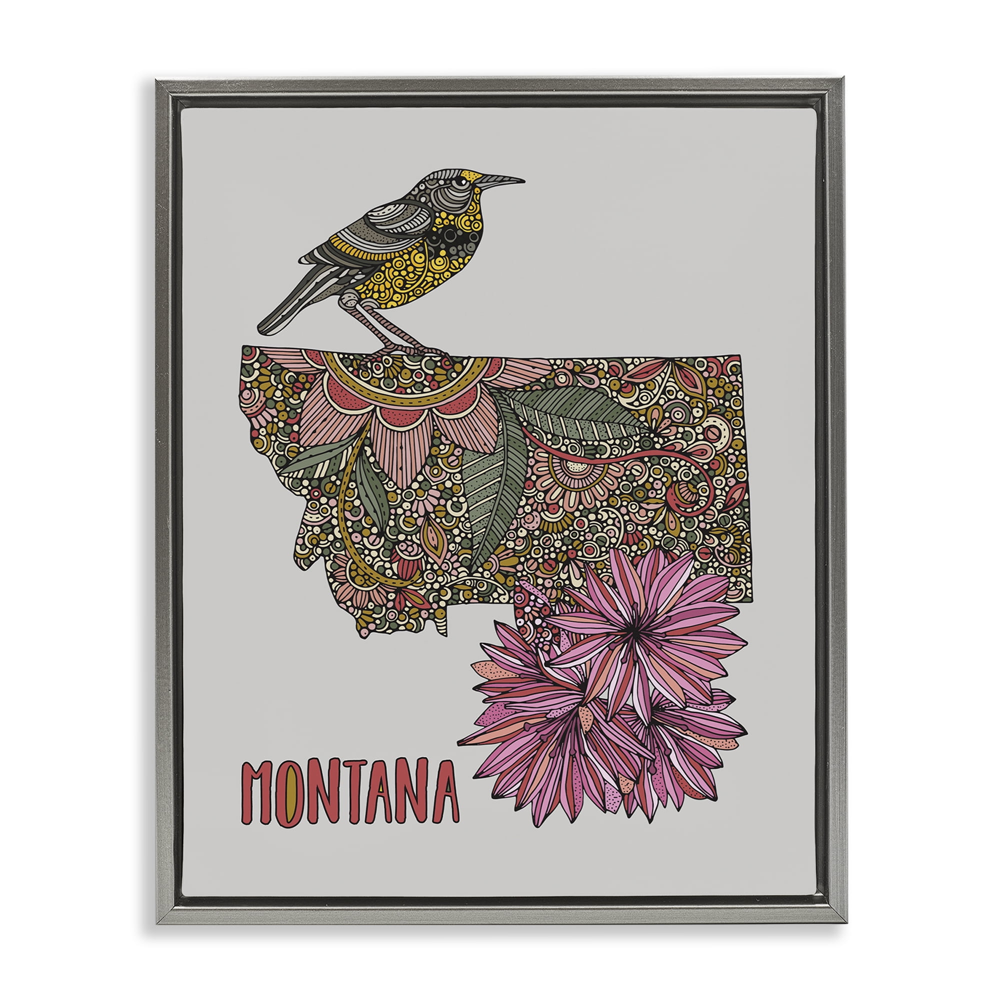 Stupell Industries Floral Montana State Botanical & Floral Painting Gray Floater Framed Art Print Wall Art, 17 x 21