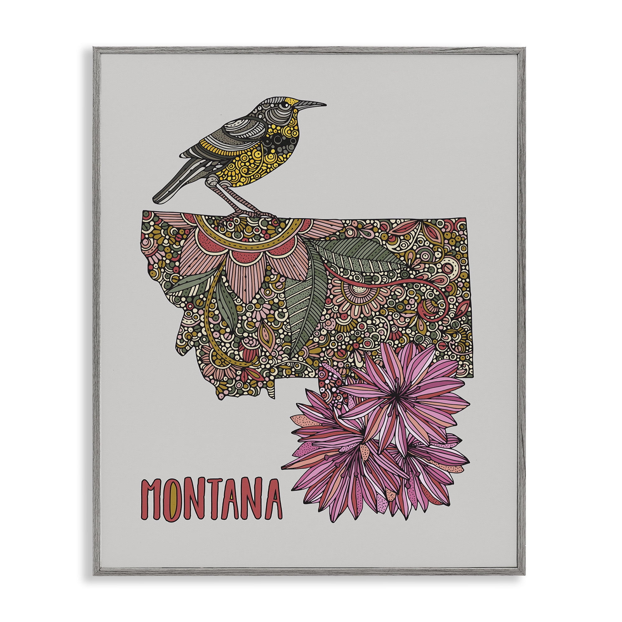 Stupell Industries Floral Montana State Botanical & Floral Painting Gray Framed Art Print Wall Art, 16 x 20