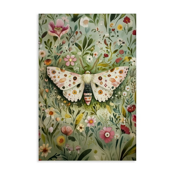 Stupell Industries Floral Moth & Botanicals Floral Painting Wrapped Canvas Canvas Art Print Wall Art, 16 x 24