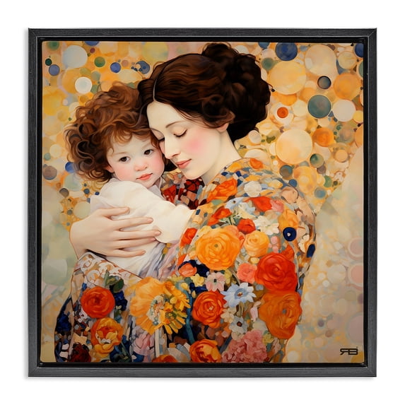 Stupell Industries Traditional Floral Mother & Baby Black Floating Frame Canvas Art, 18 x 18, by RB