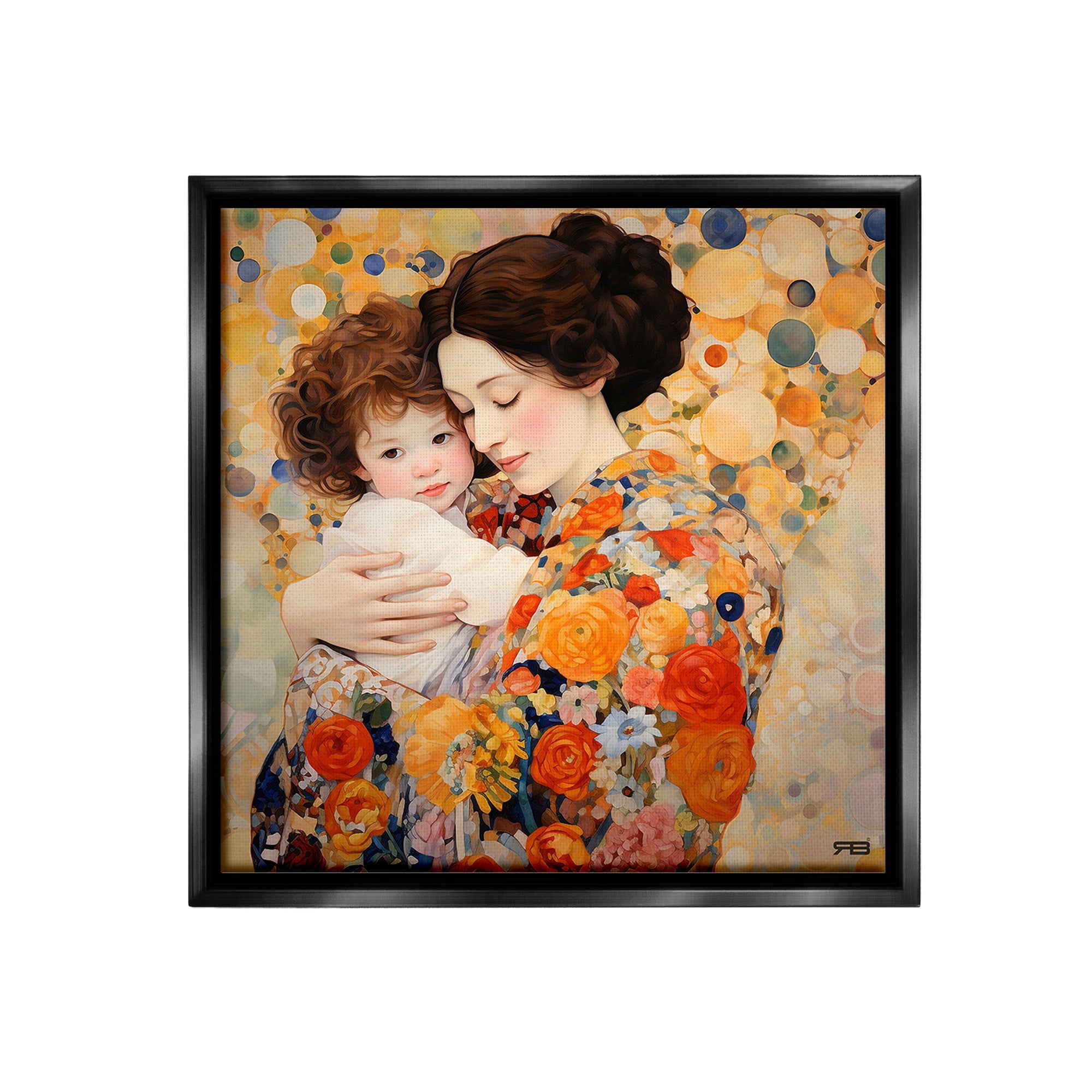 Stupell Industries Floral Mother & Baby Abstract Painting Black Floater Framed Canvas Art Print Wall Art, 25 x 25