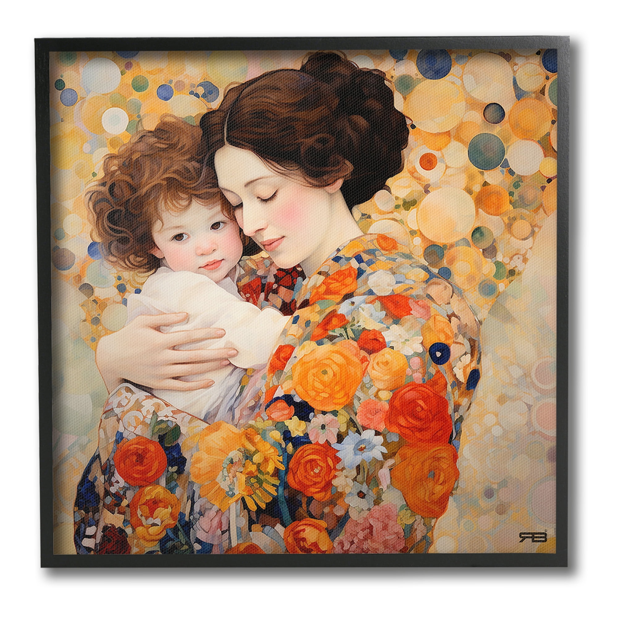 Stupell Industries Floral Mother & Baby Abstract Painting Black Framed Art Print Wall Art, 24 x 24