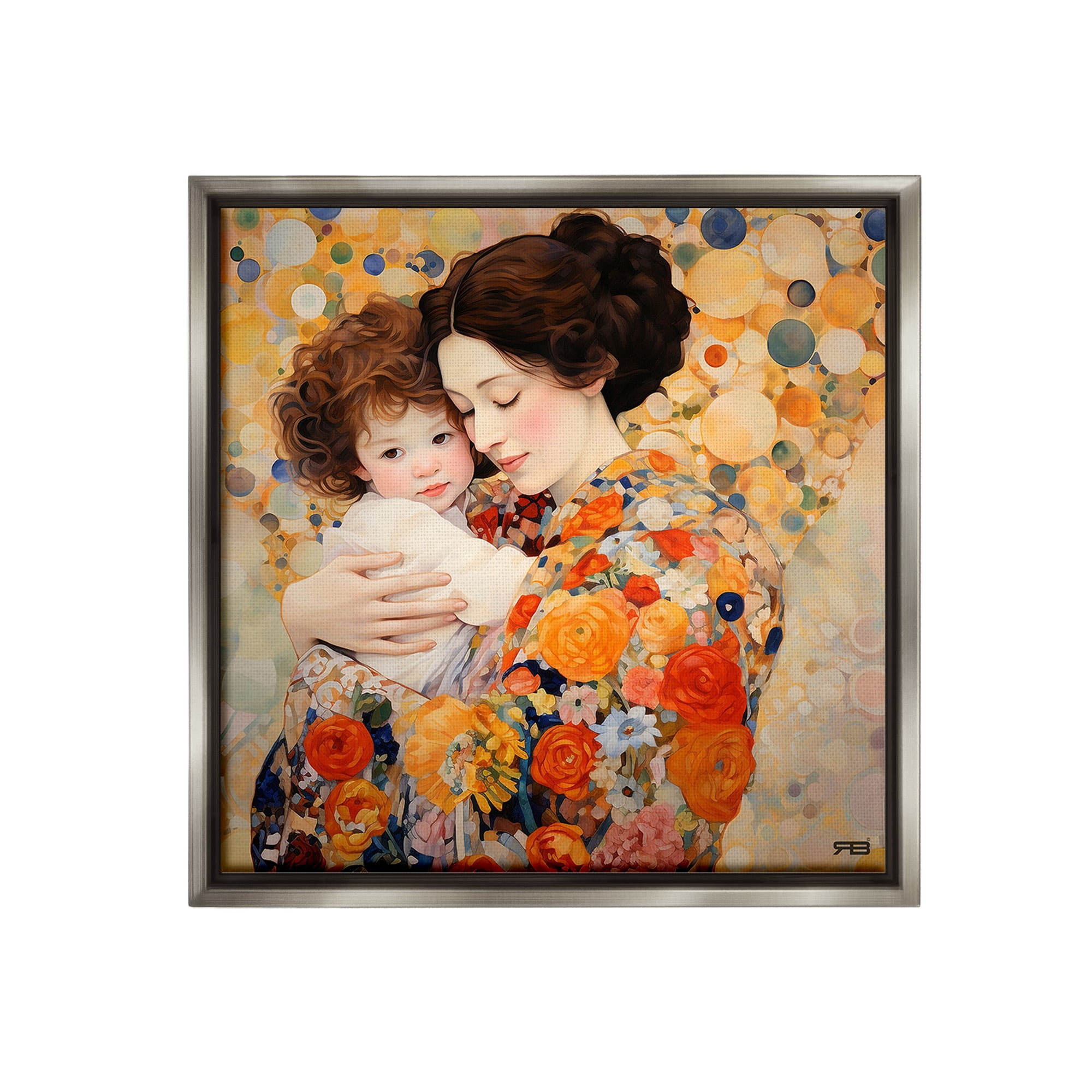 Stupell Industries Floral Mother & Baby Abstract Painting Gray Floater Framed Canvas Art Print Wall Art, 18 x 18