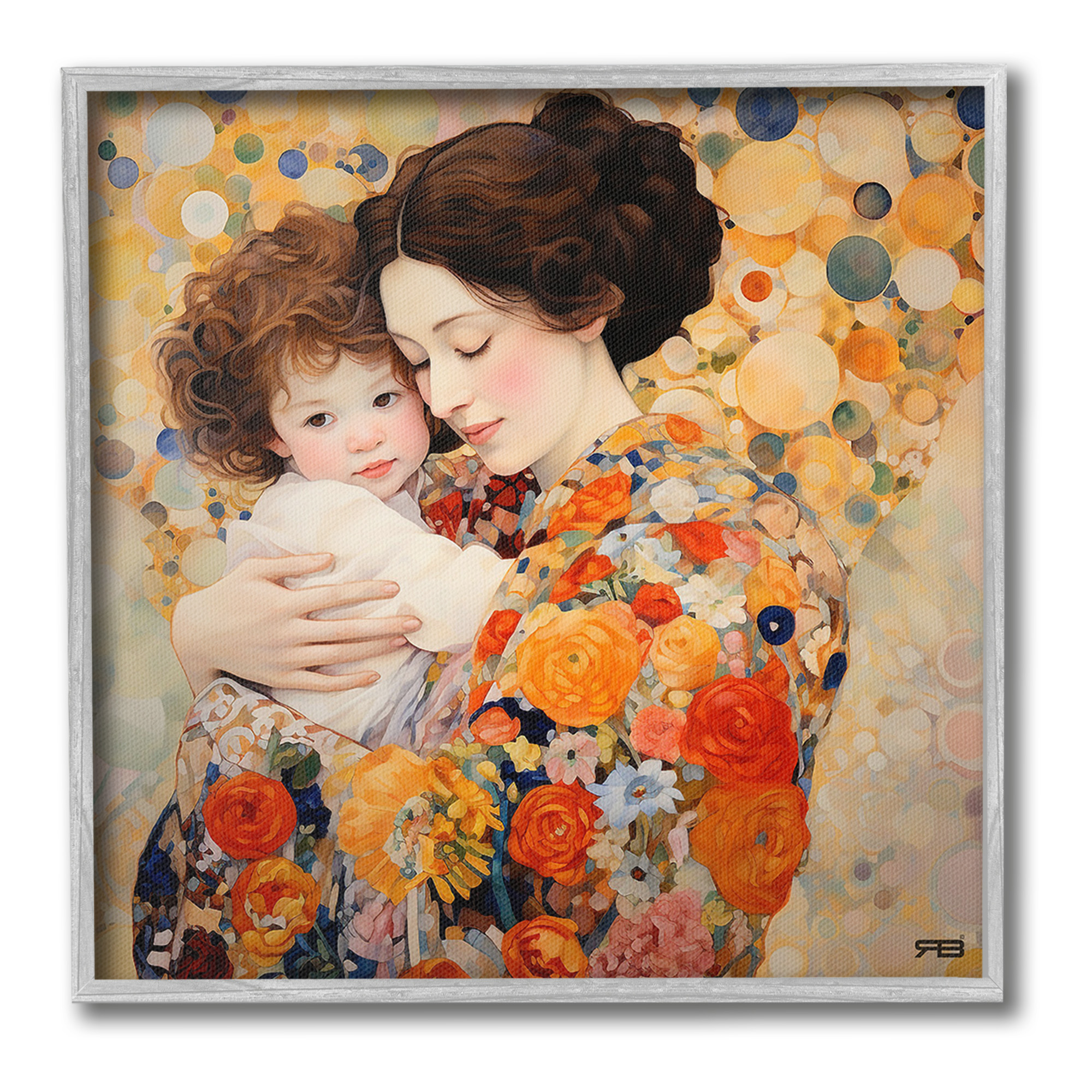 Stupell Industries Floral Mother & Baby Abstract Painting Gray Framed Art Print Wall Art, 12 x 12