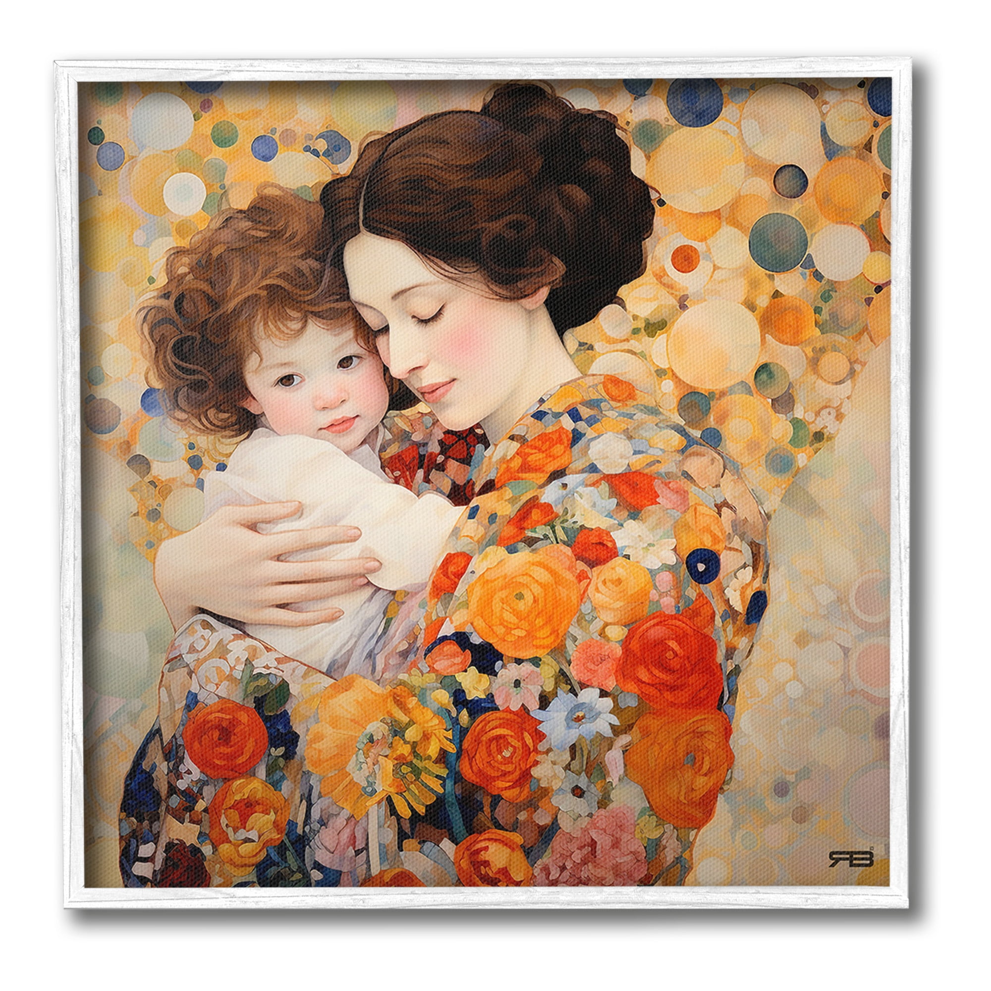 Stupell Industries Floral Mother & Baby Abstract Painting White Framed Art Print Wall Art, 24 x 24