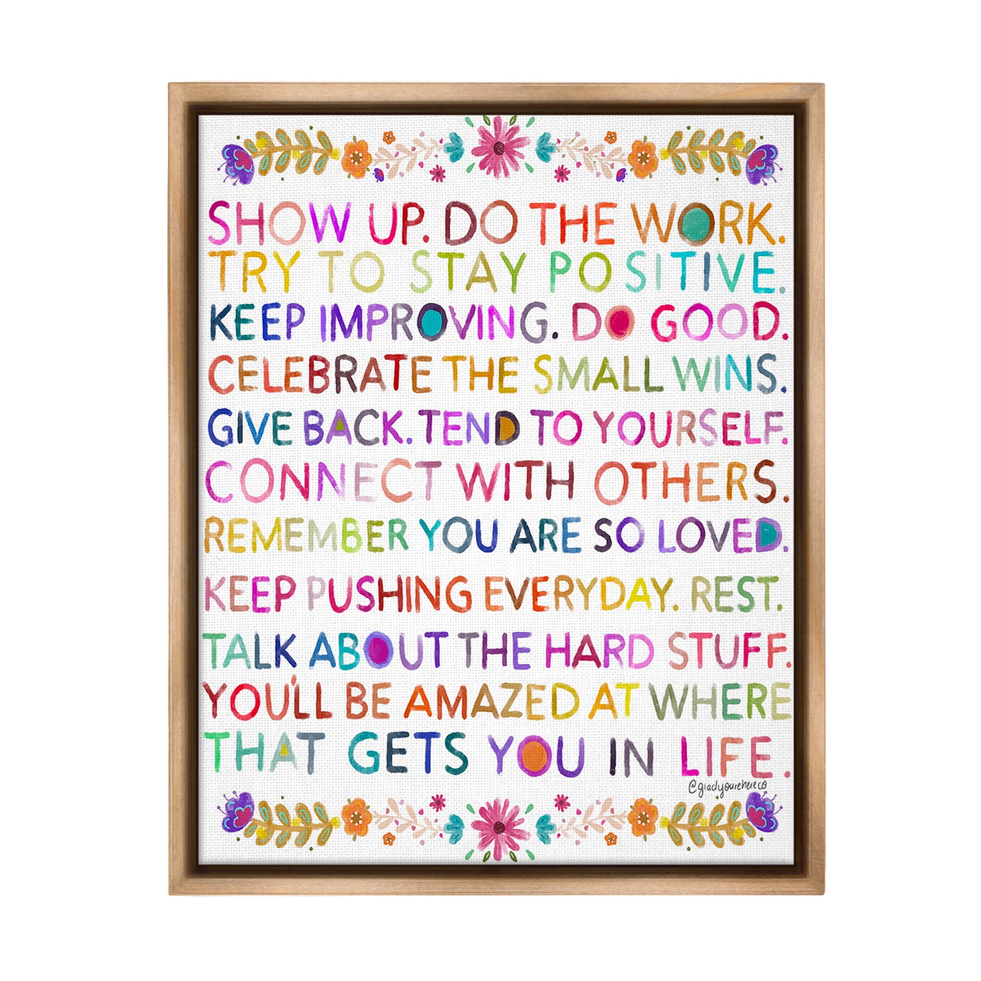 Stupell Industries Floral Motivational Phrases Botanical & Floral Painting Brown Floater Framed Canvas Art Print Wall Art, 25 x 31