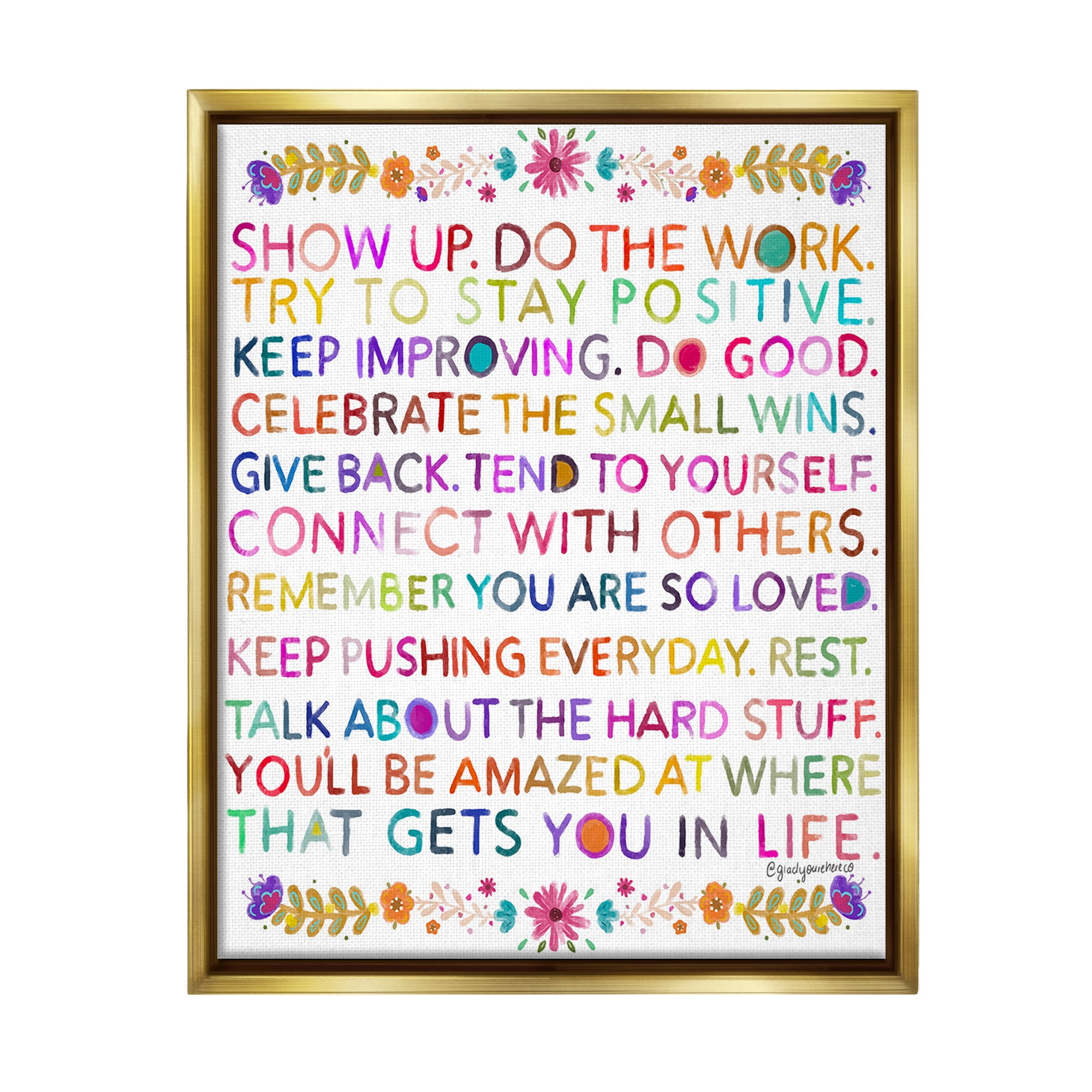 Stupell Industries Floral Motivational Phrases Botanical & Floral Painting Gold Floater Framed Canvas Art Print Wall Art, 17 x 21