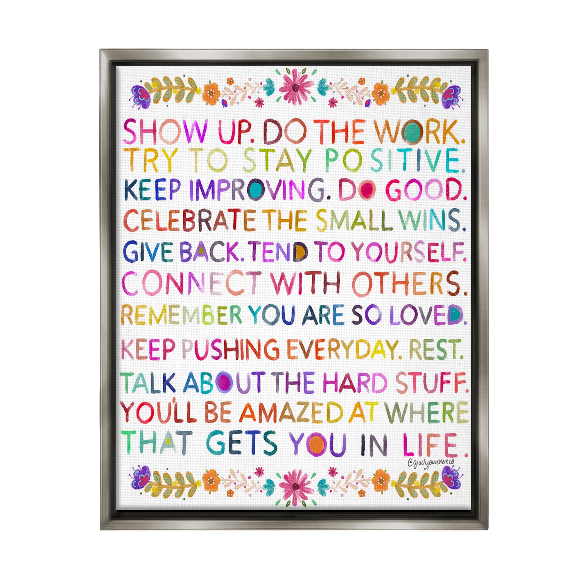 Stupell Industries Floral Motivational Phrases Botanical & Floral Painting Gray Floater Framed Canvas Art Print Wall Art, 17 x 21