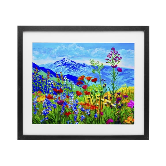 Floral Mountain Outlook Black Framed Print Under Glass, 16 x 13, Made In USA