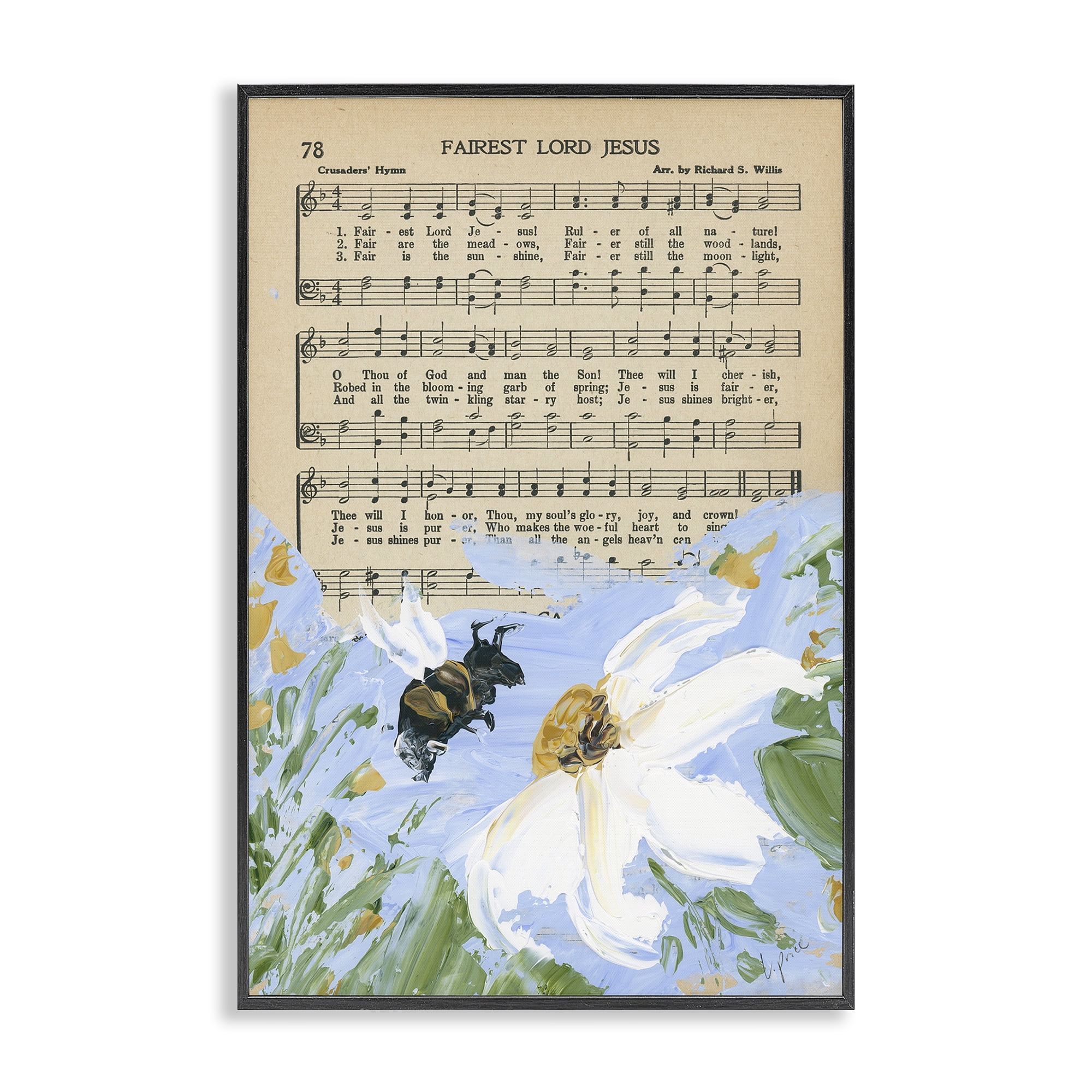 Stupell Industries Floral Music Hymn Religious Painting Black Framed Art Print Wall Art, 20 x 30
