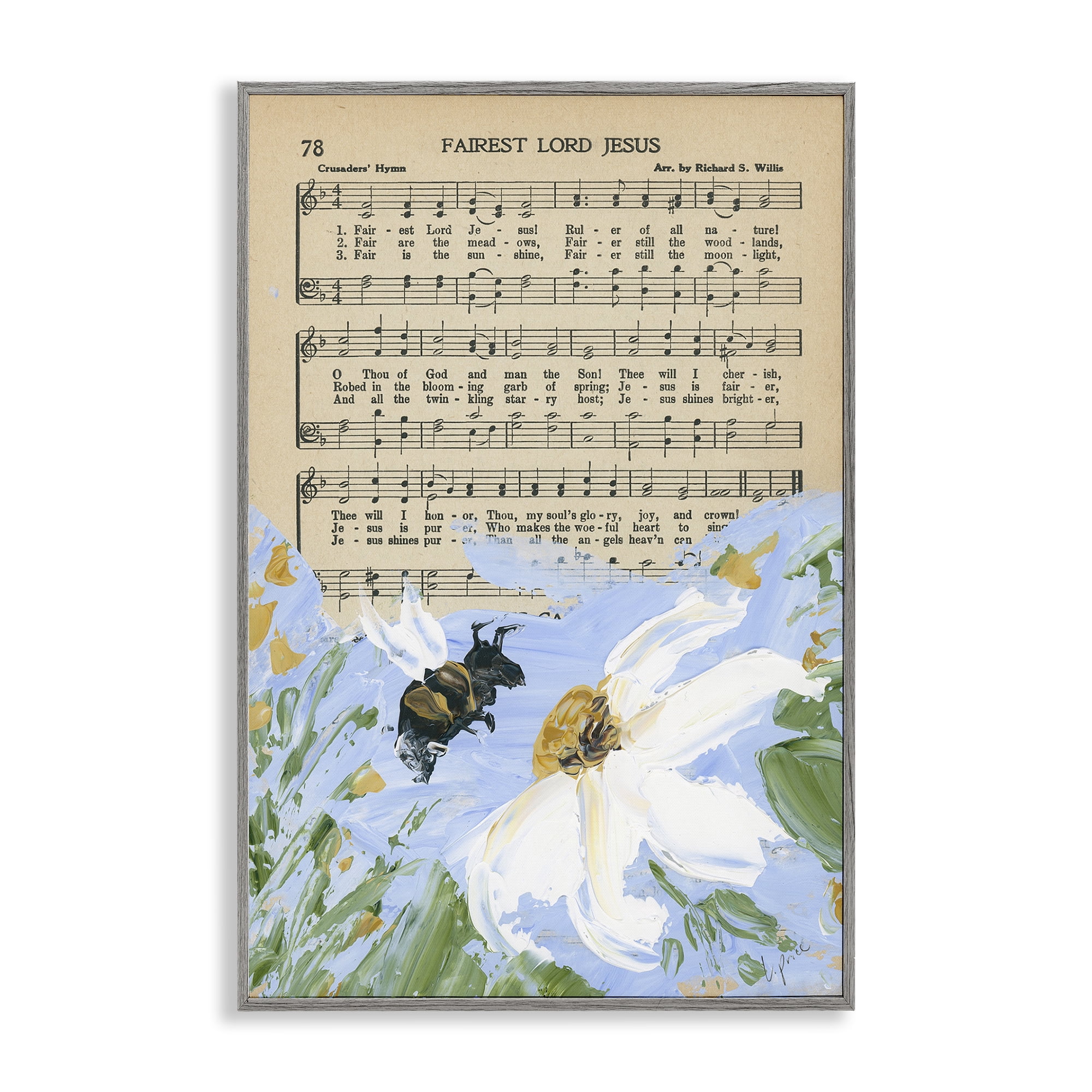 Stupell Industries Floral Music Hymn Religious Painting Gray Framed Art Print Wall Art, 12 x 18