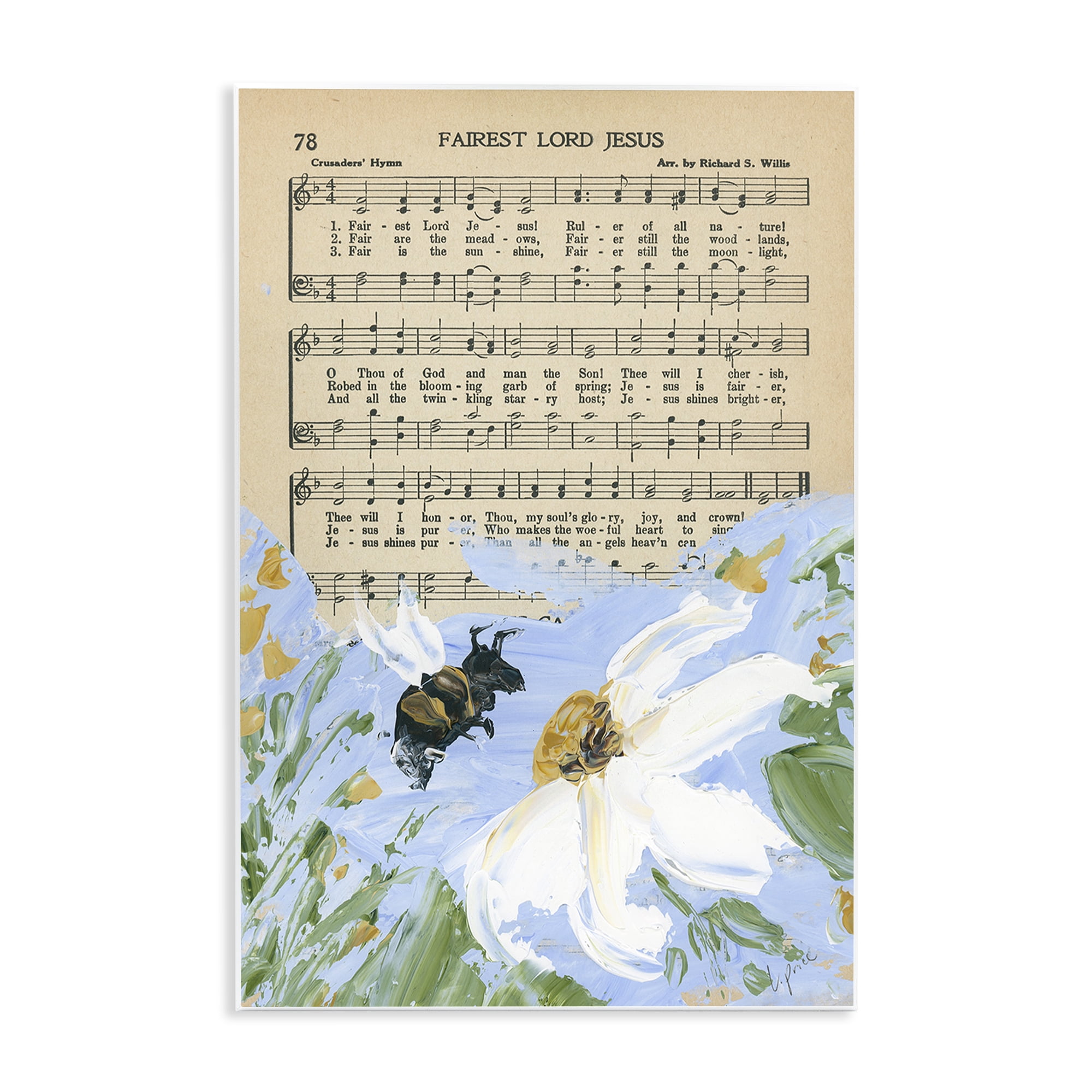 Stupell Industries Floral Music Hymn Religious Painting Unframed Art Print Wall Art, 10 x 15