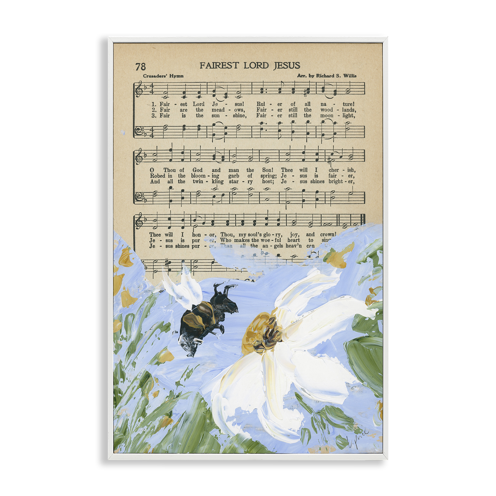 Stupell Industries Floral Music Hymn Religious Painting White Framed Art Print Wall Art, 20 x 30