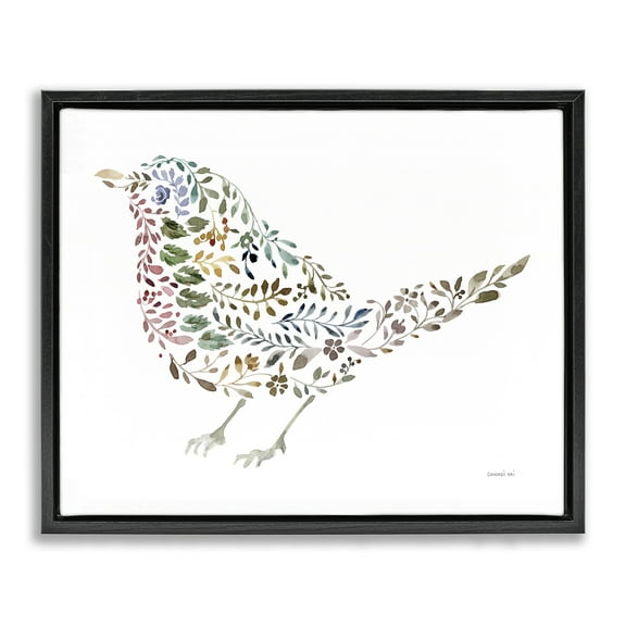Stupell Industries Floral Nature Bird Animals Painting Black Floater Framed Canvas Art Print Wall Art, 21 x 17
