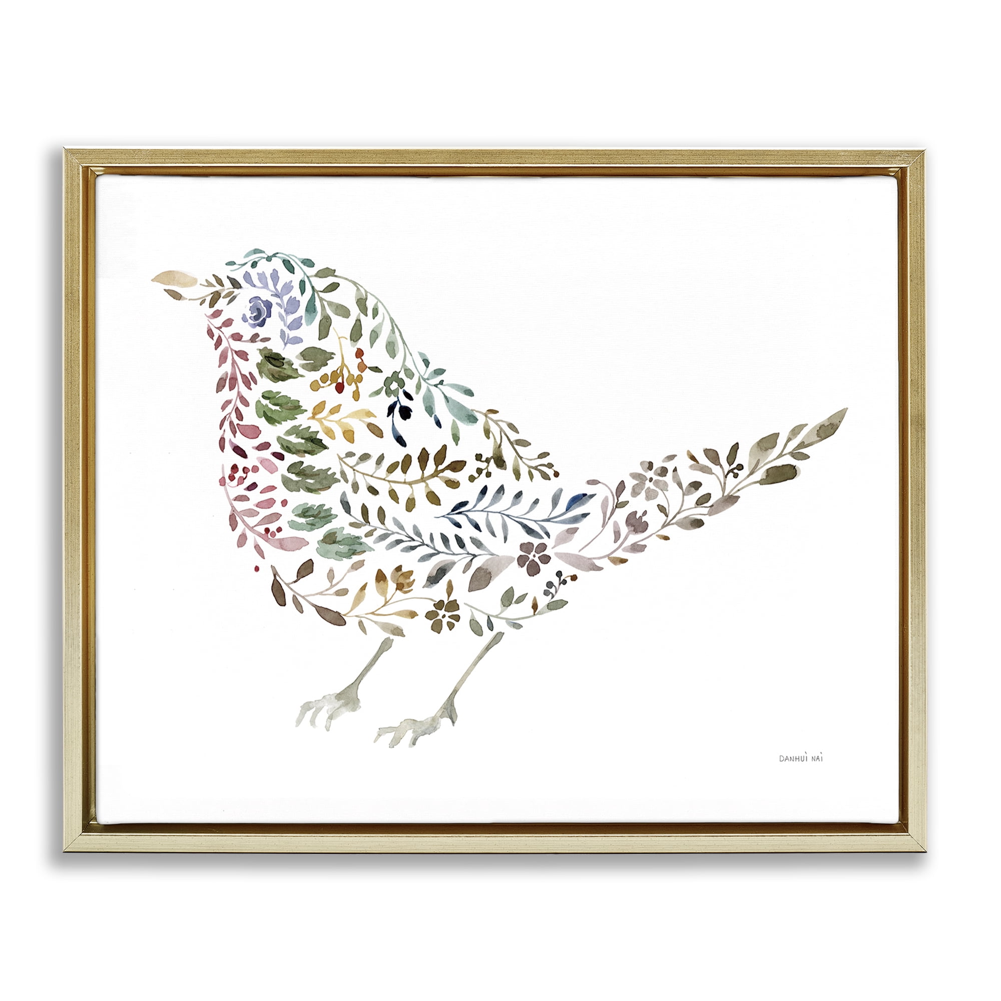 Stupell Industries Floral Nature Bird Animals Painting Gold Floater Framed Canvas Art Print Wall Art, 21 x 17