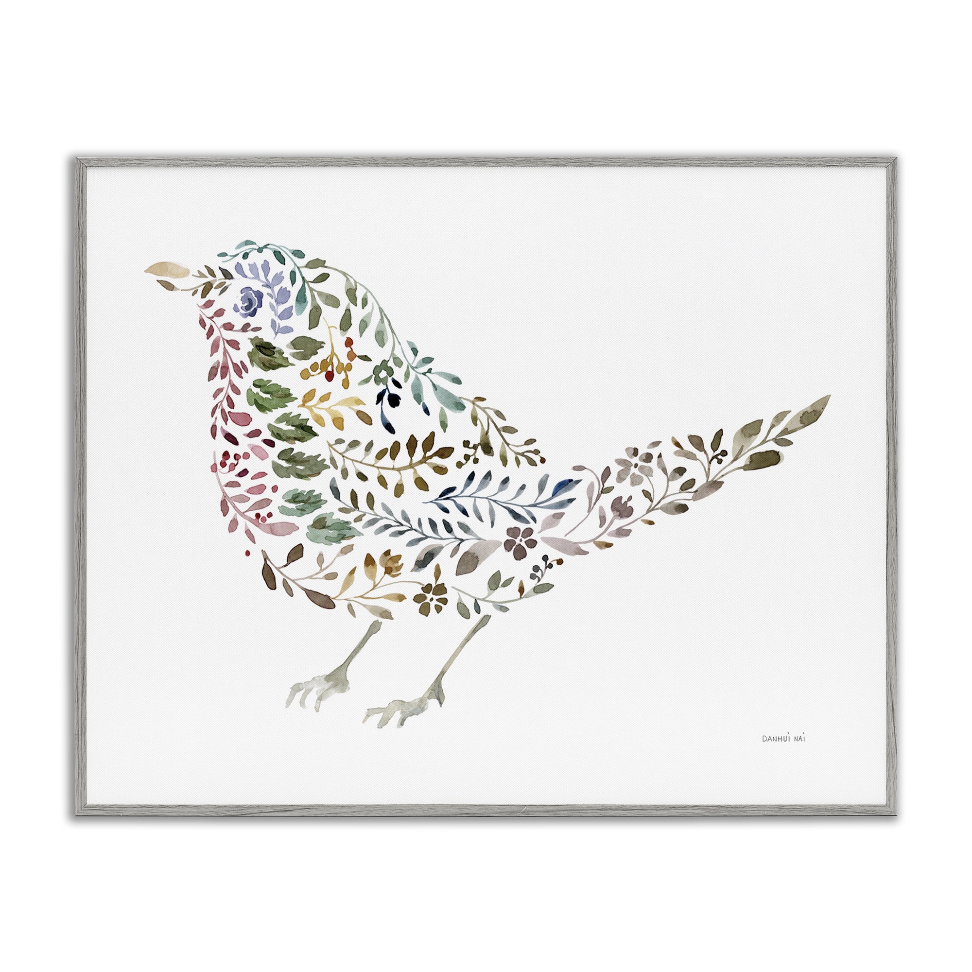 Stupell Industries Floral Nature Bird Animals Painting Gray Framed Art Print Wall Art, 30 x 24