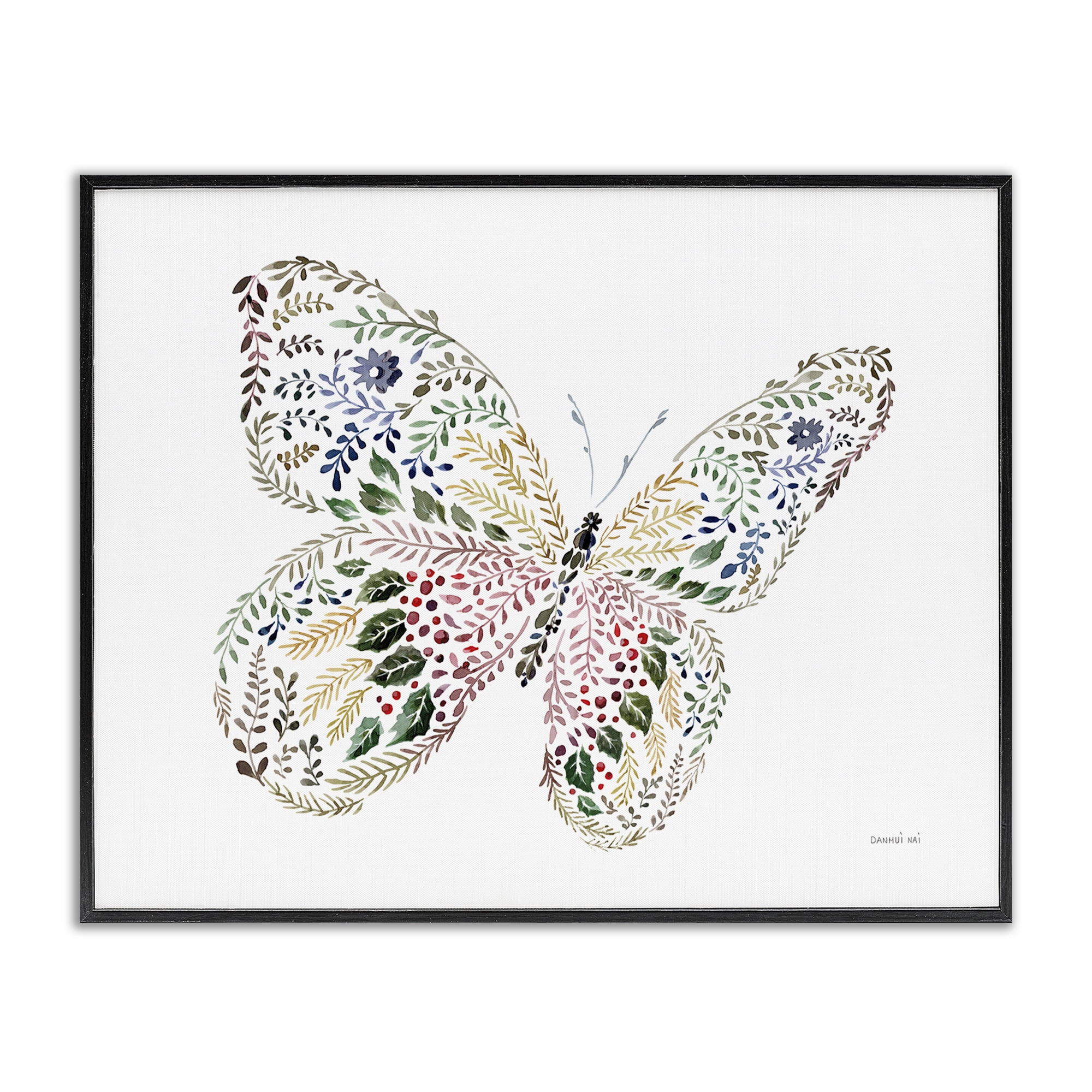 Stupell Industries Floral Nature Butterfly Animals Painting Black Framed Art Print Wall Art, 20 x 16