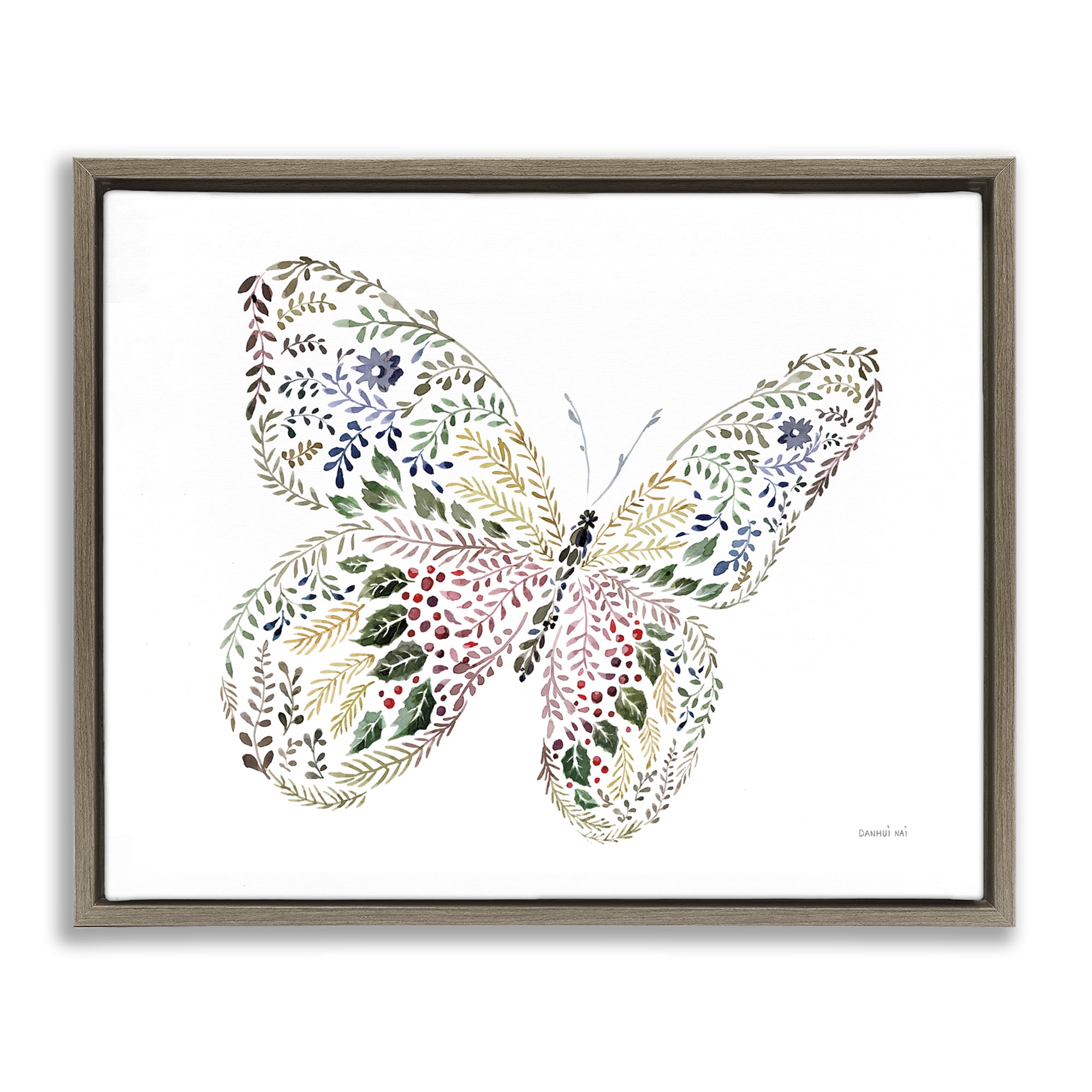 Stupell Industries Floral Nature Butterfly Animals Painting Brown Floater Framed Canvas Art Print Wall Art, 31 x 25