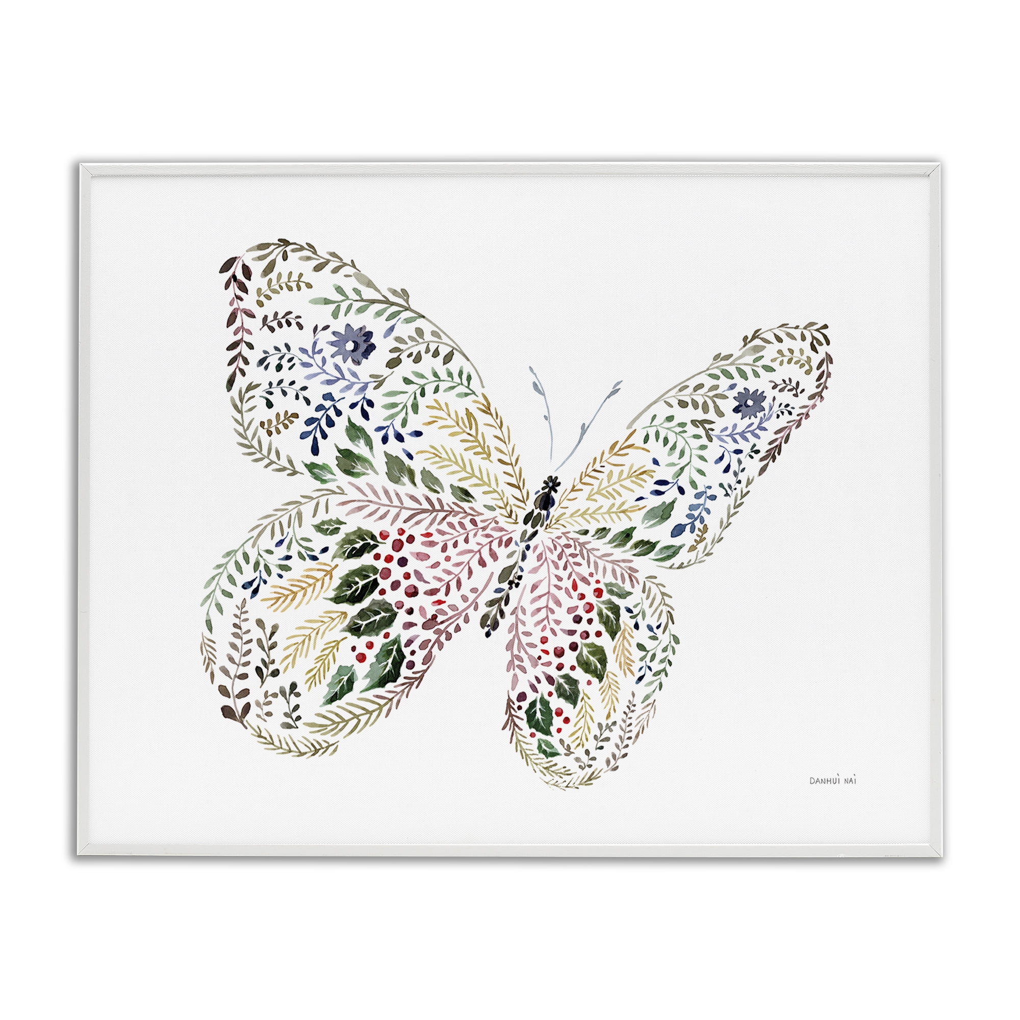 Stupell Industries Floral Nature Butterfly Animals Painting White Framed Art Print Wall Art, 20 x 16