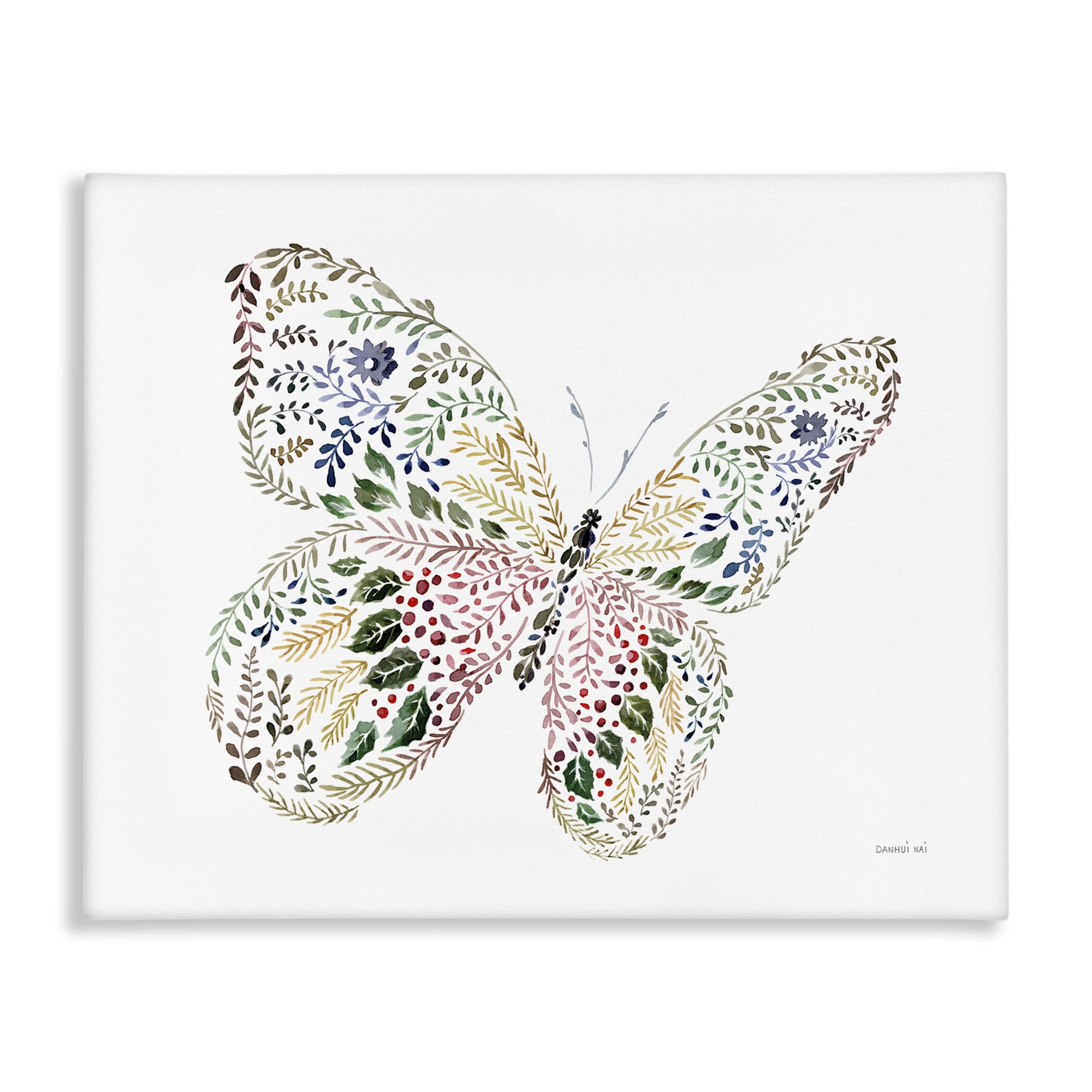 Stupell Industries Floral Nature Butterfly Animals Painting Wrapped Canvas Art Print Wall Art, 20 x 16