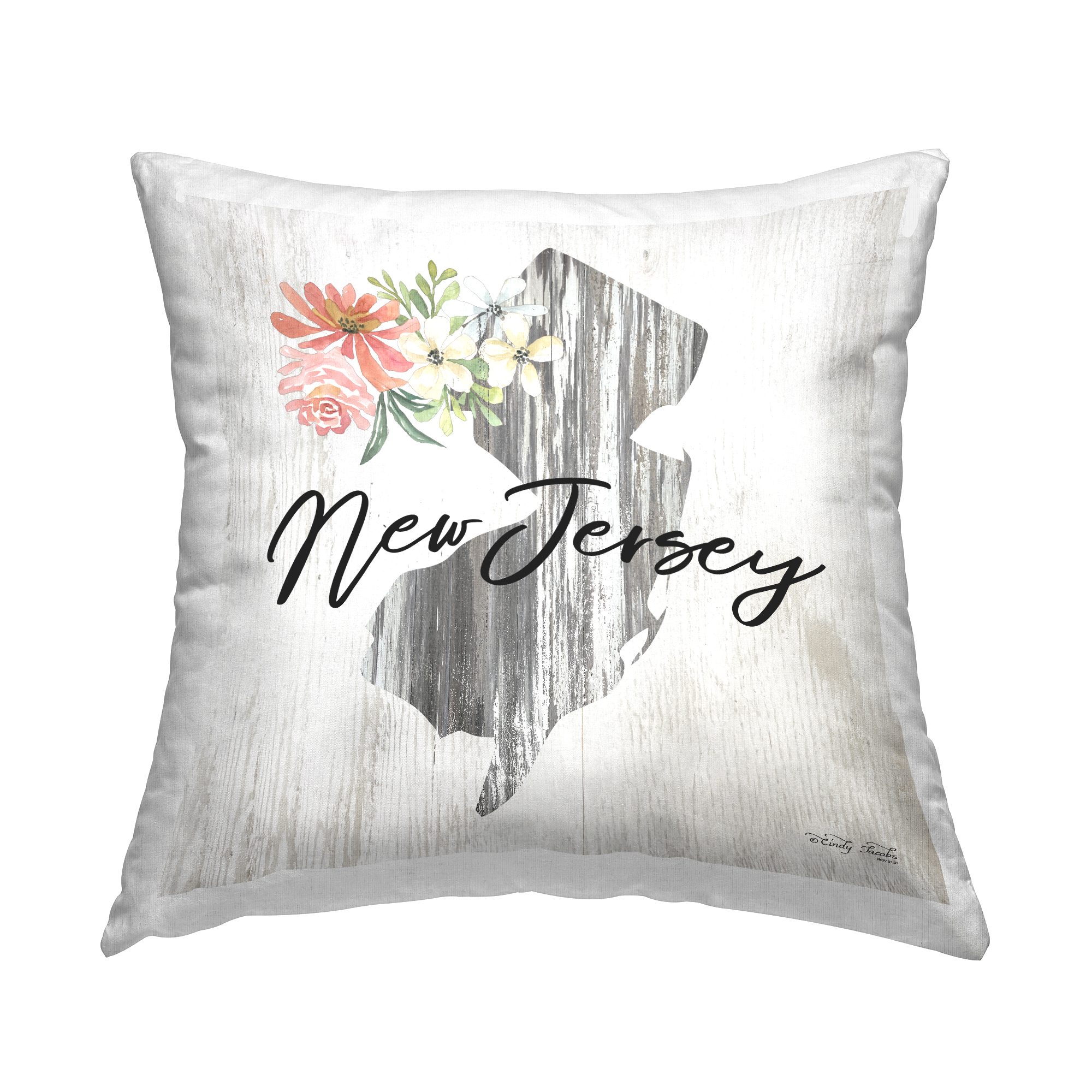 Stupell Industries Floral New Jersey State Square Decorative Printed Throw Pillow, 18 x 18
