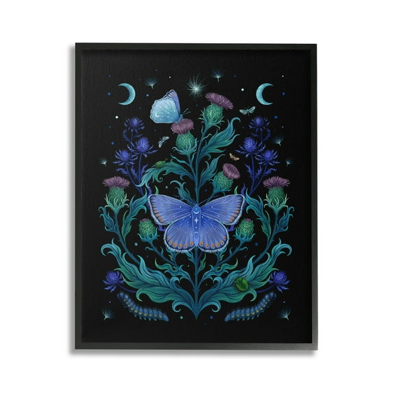 Stupell Industries Floral Night Sky Butterfly Animals & Insects Painting Black Framed Art Print Wall Art, 16 x 20
