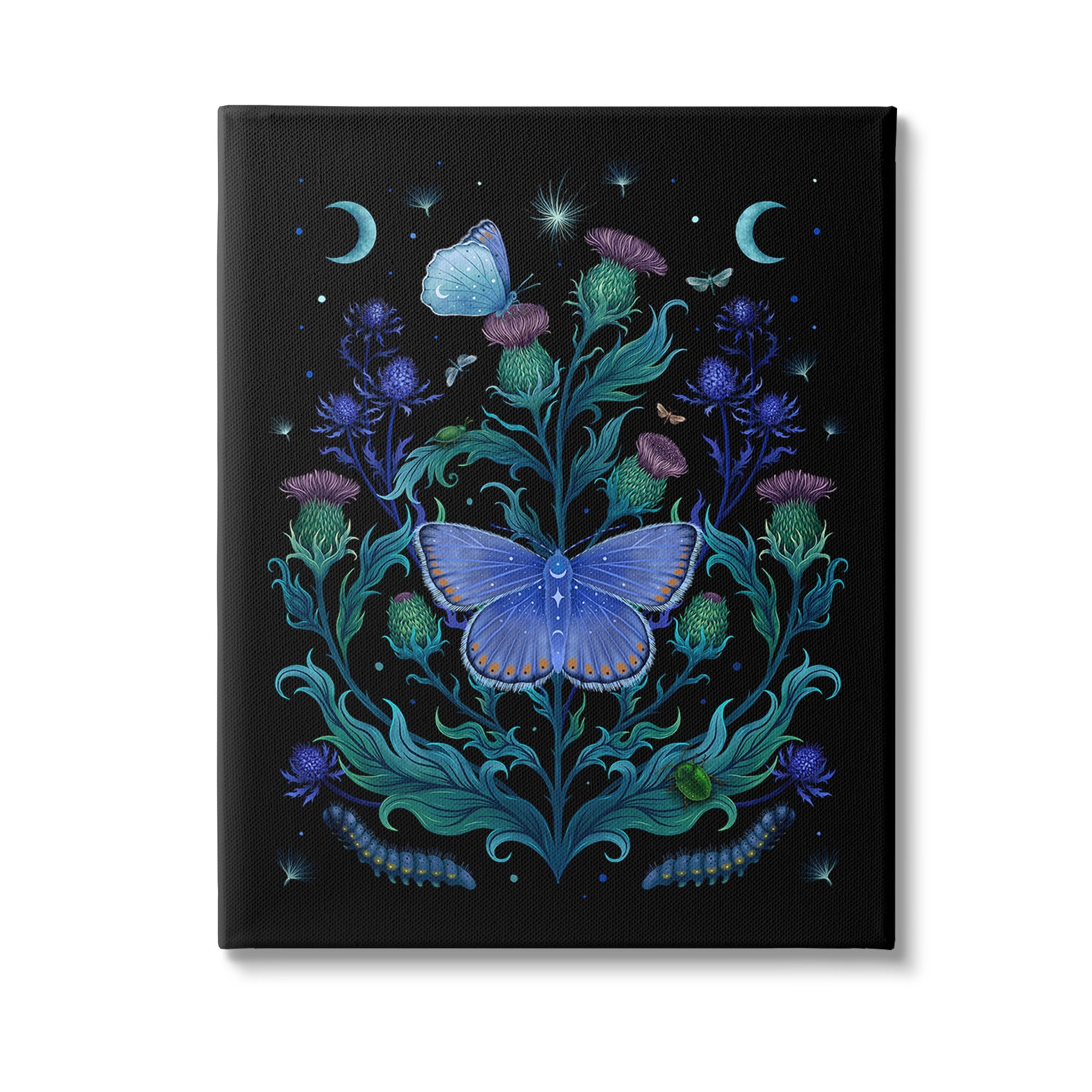 Stupell Industries Floral Night Sky Butterfly Animals & Insects Painting Gallery Wrapped Canvas Art Print Wall Art, 16 x 20