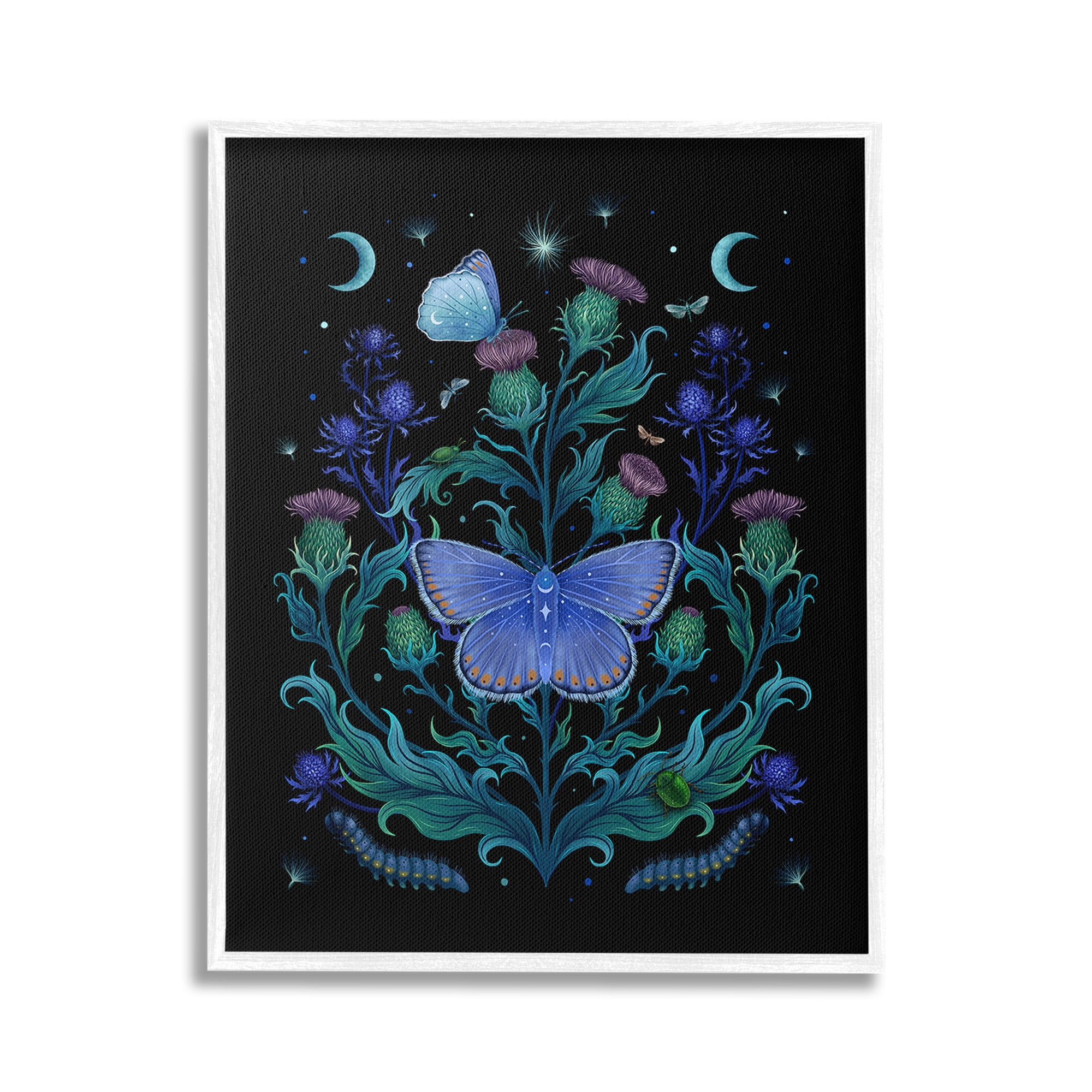 Stupell Industries Floral Night Sky Butterfly Animals & Insects Painting White Framed Art Print Wall Art, 16 x 20