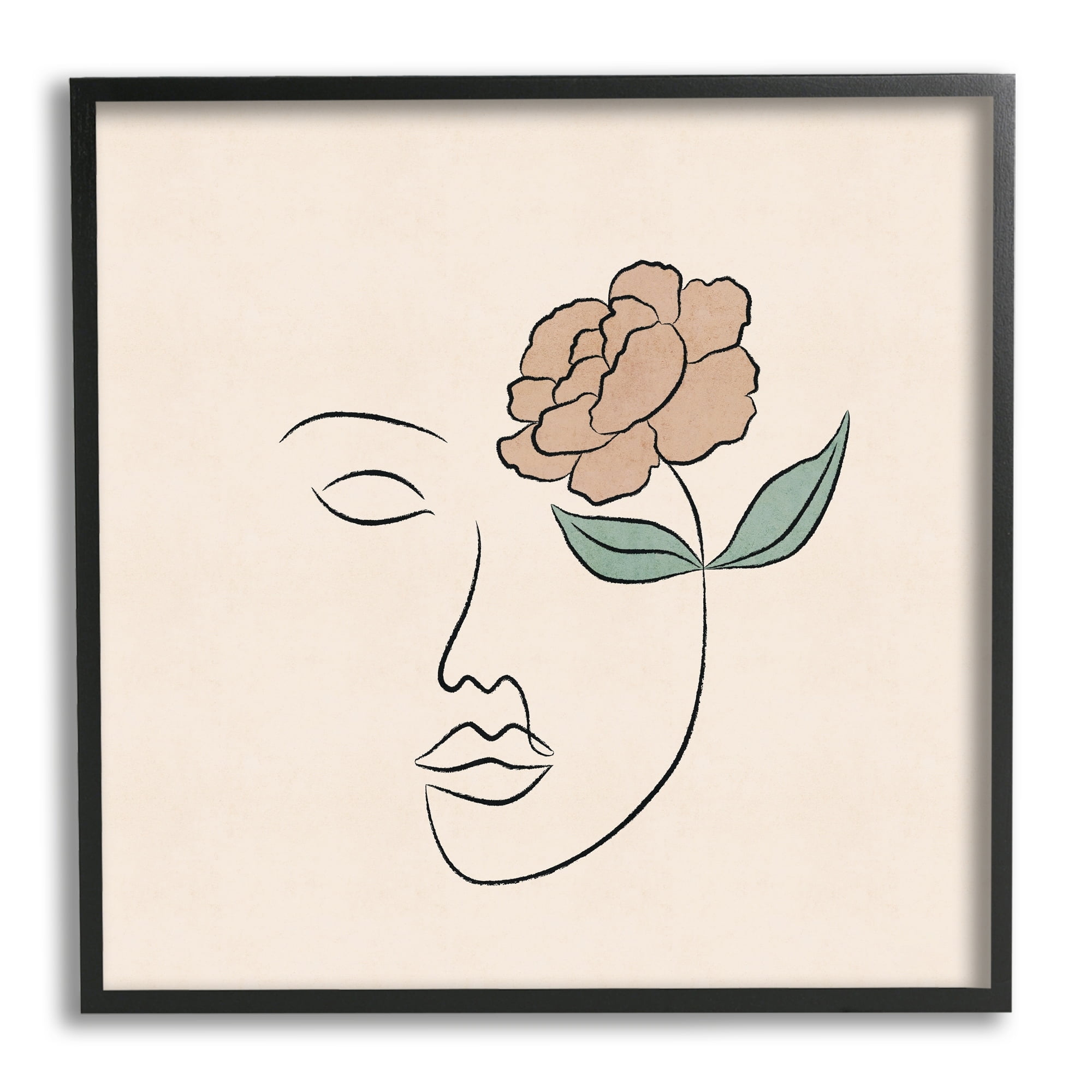 Stupell Industries Floral Outline Casual Doodle Abstract Woman Face Graphic Art Black Framed Art Print Wall Art, Design by JJ Design House LLC