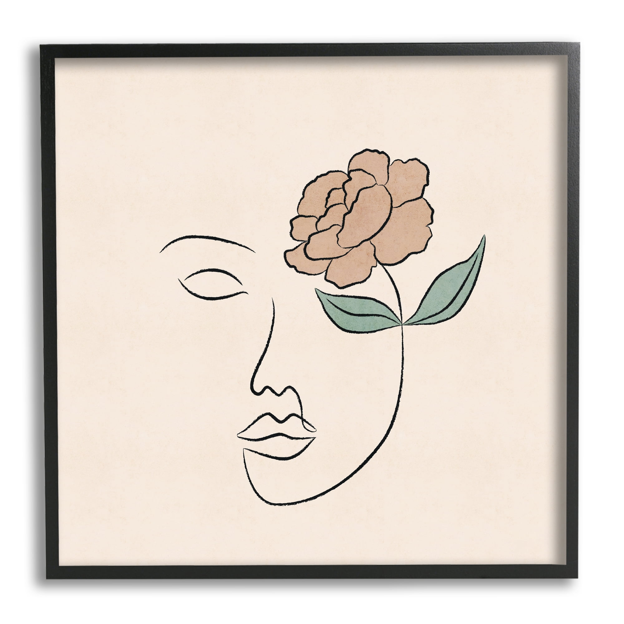 Stupell Industries Floral Outline Casual Doodle Abstract Woman Face Graphic Art Black Framed Art Print Wall Art, Design by JJ Design House LLC