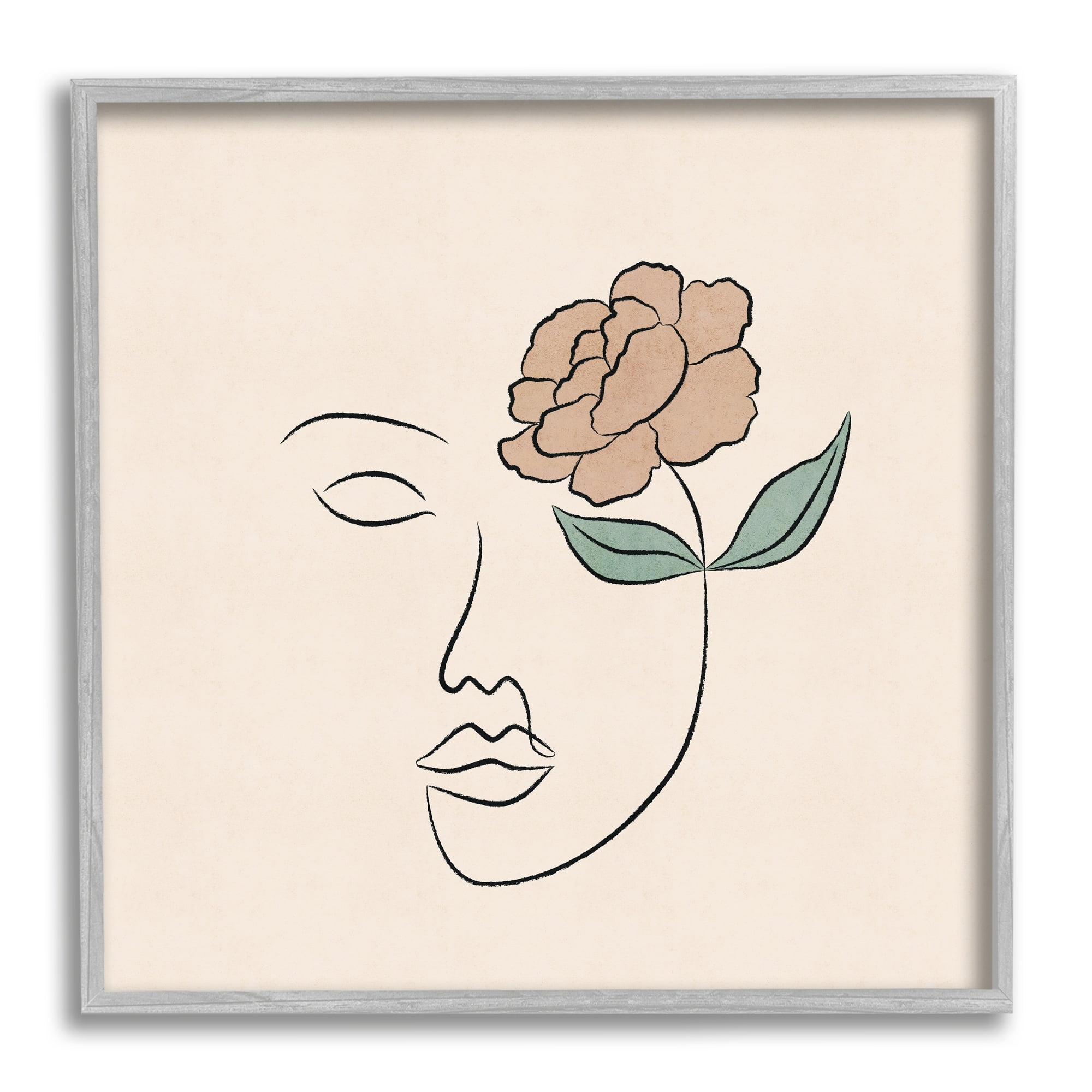Stupell Industries Floral Outline Casual Doodle Abstract Woman Face Graphic Art Gray Framed Art Print Wall Art, Design by JJ Design House LLC