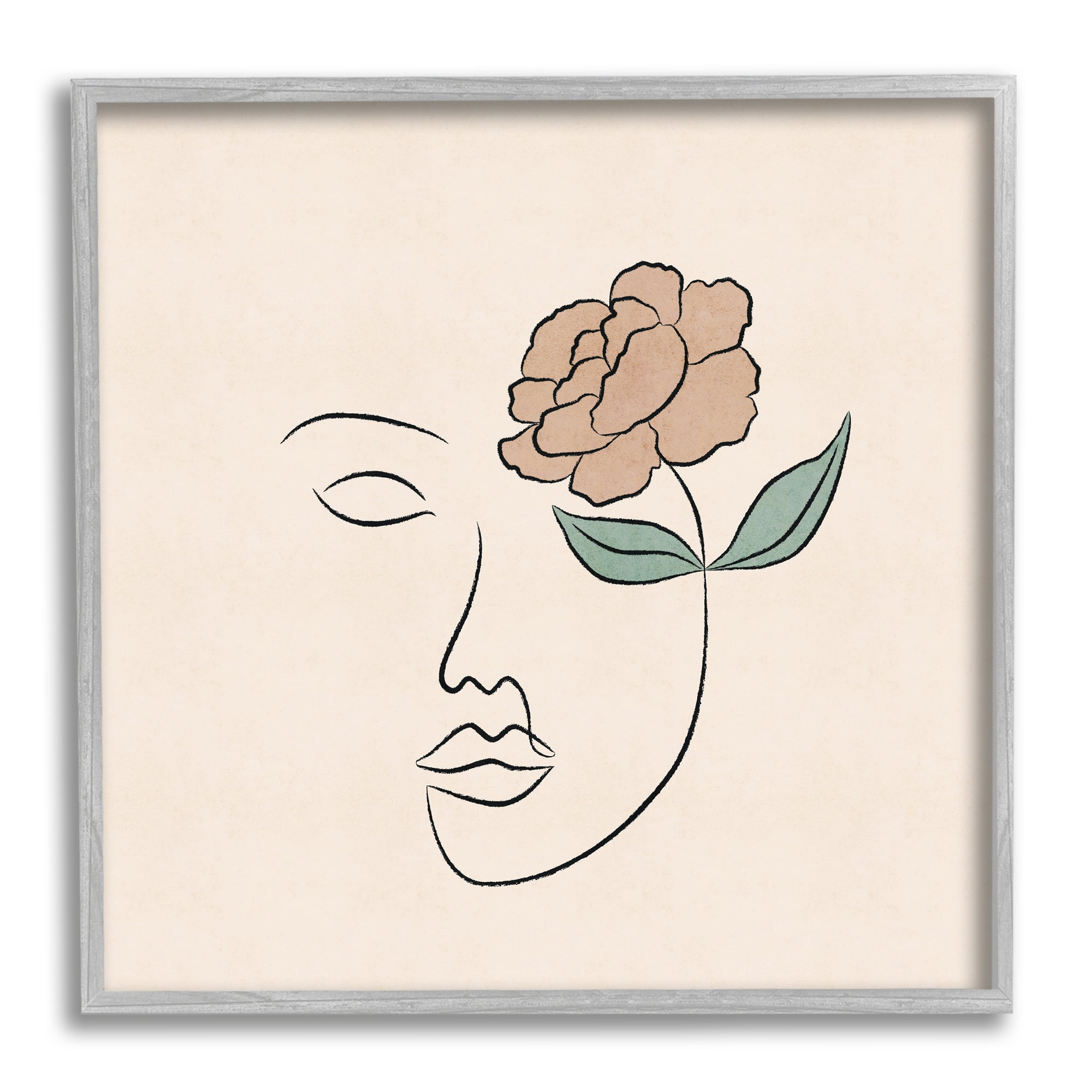 Stupell Industries Floral Outline Casual Doodle Abstract Woman Face Graphic Art Gray Framed Art Print Wall Art, Design by JJ Design House LLC