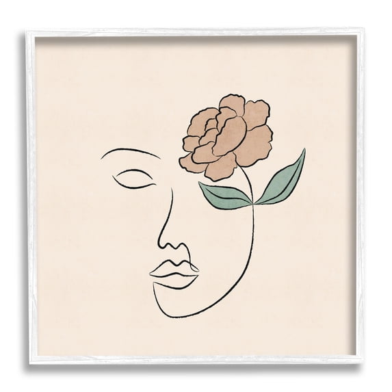 Stupell Industries Floral Outline Casual Doodle Abstract Woman Face Graphic Art White Framed Art Print Wall Art, Design by JJ Design House LLC