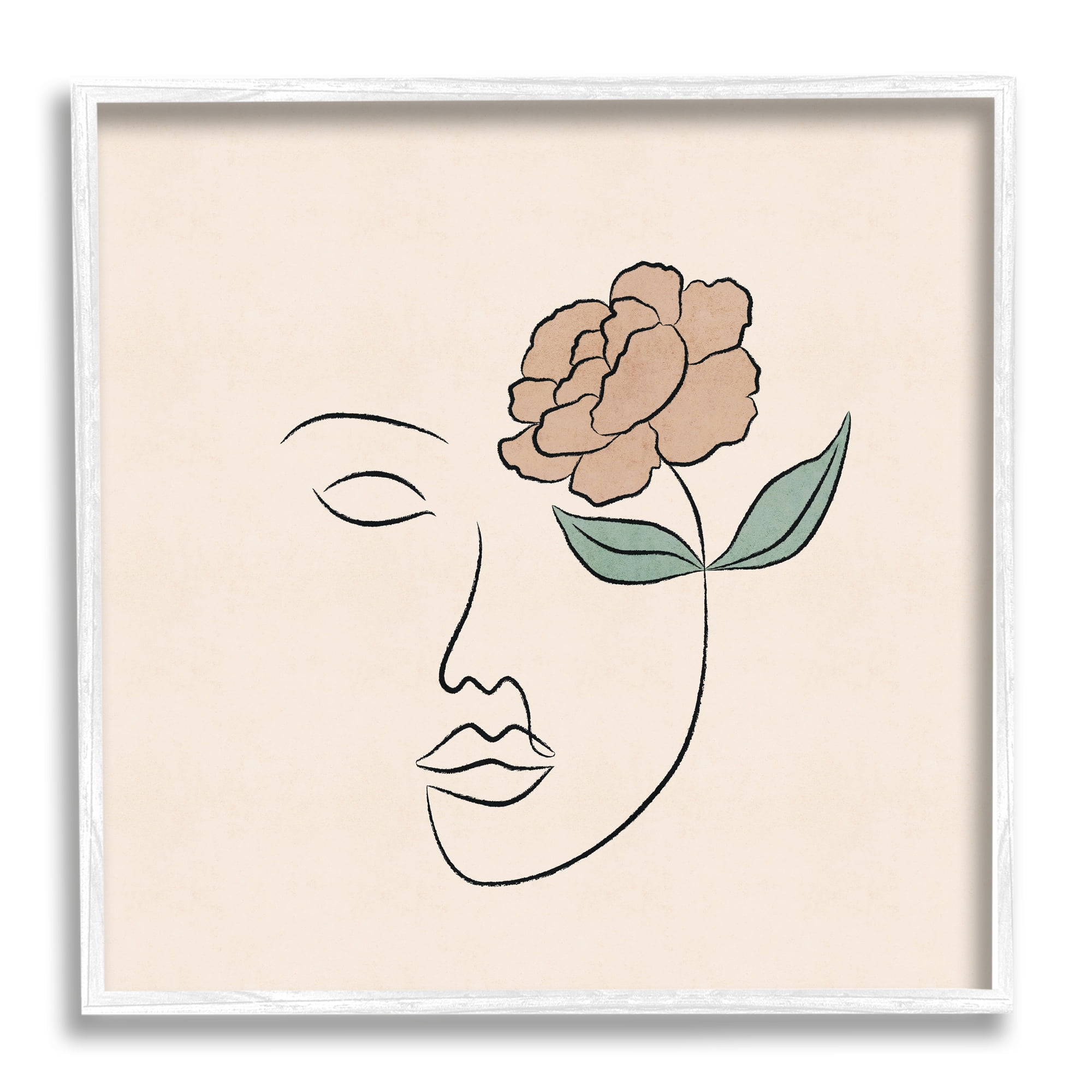 Stupell Industries Floral Outline Casual Doodle Abstract Woman Face Graphic Art White Framed Art Print Wall Art, Design by JJ Design House LLC
