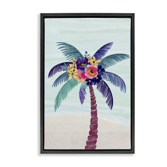 Stupell Industries Floral Palm Tree Beach Plants & Flowers Painting Black Floater Framed Canvas Art Print Wall Art, 17 x 25