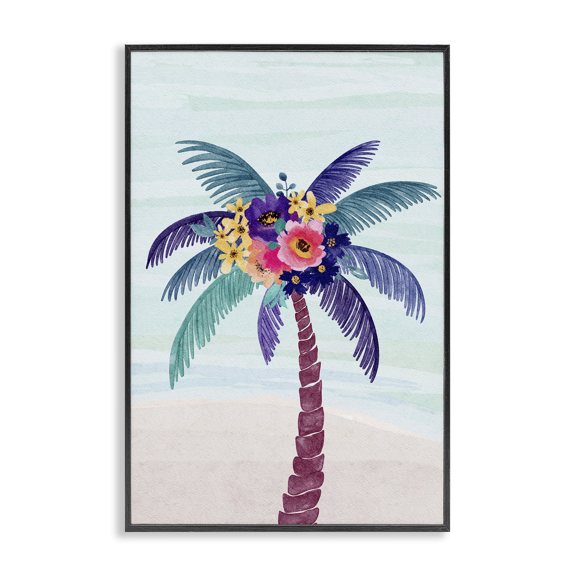 Stupell Industries Floral Palm Tree Beach Plants & Flowers Painting Black Framed Art Print Wall Art, 12 x 18