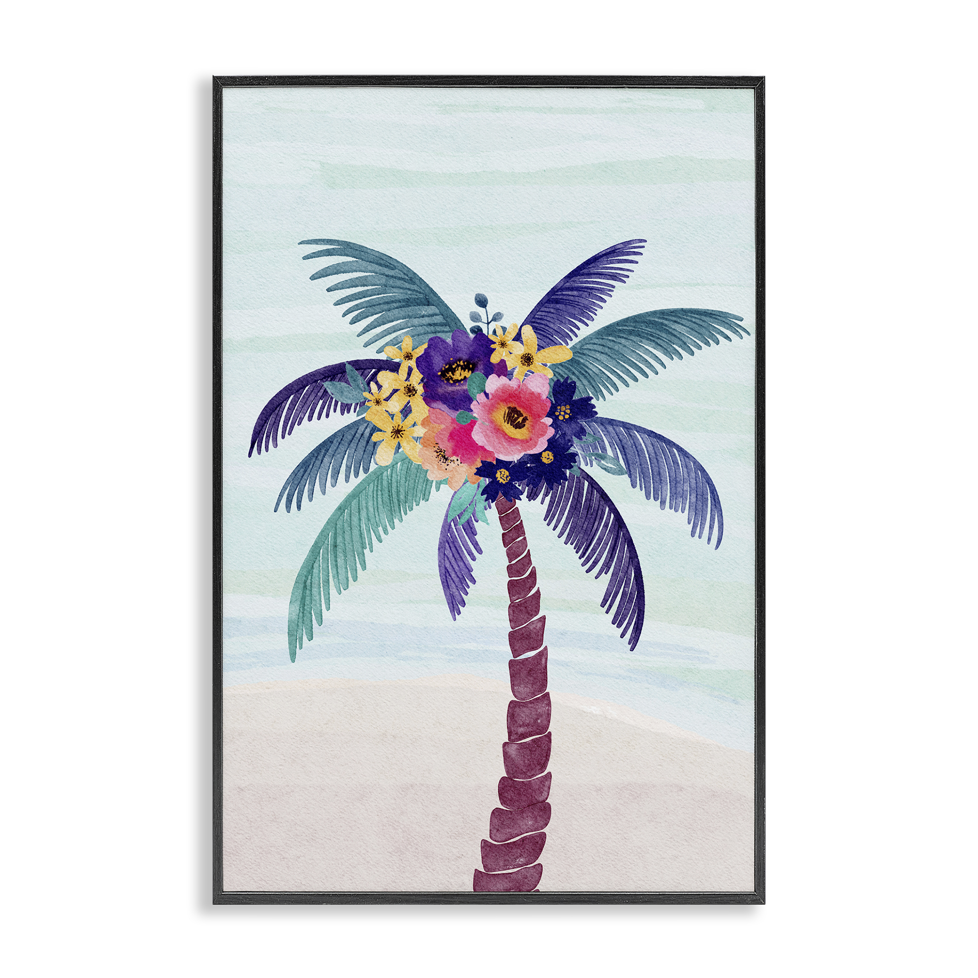 Stupell Industries Floral Palm Tree Beach Plants & Flowers Painting Black Framed Art Print Wall Art, 20 x 30