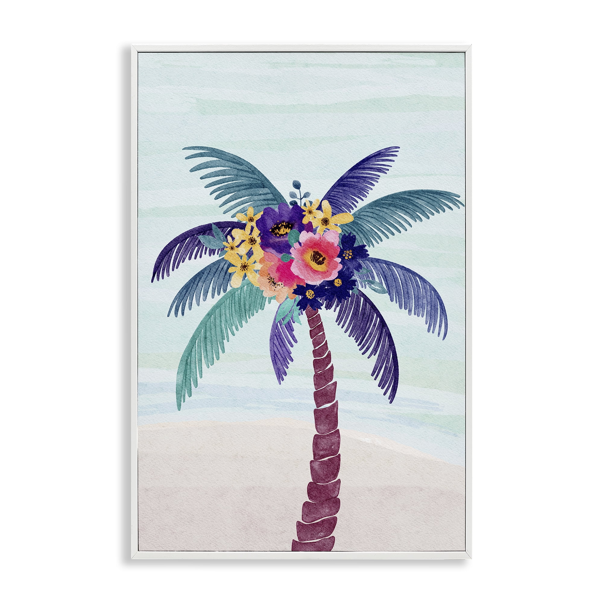 Stupell Industries Floral Palm Tree Beach Plants & Flowers Painting White Framed Art Print Wall Art, 12 x 18