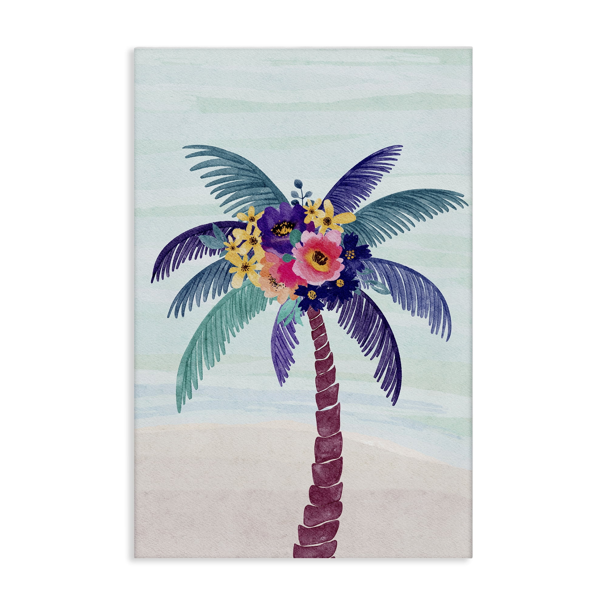 Stupell Industries Floral Palm Tree Beach Plants & Flowers Painting Wrapped Canvas Art Print Wall Art, 16 x 24