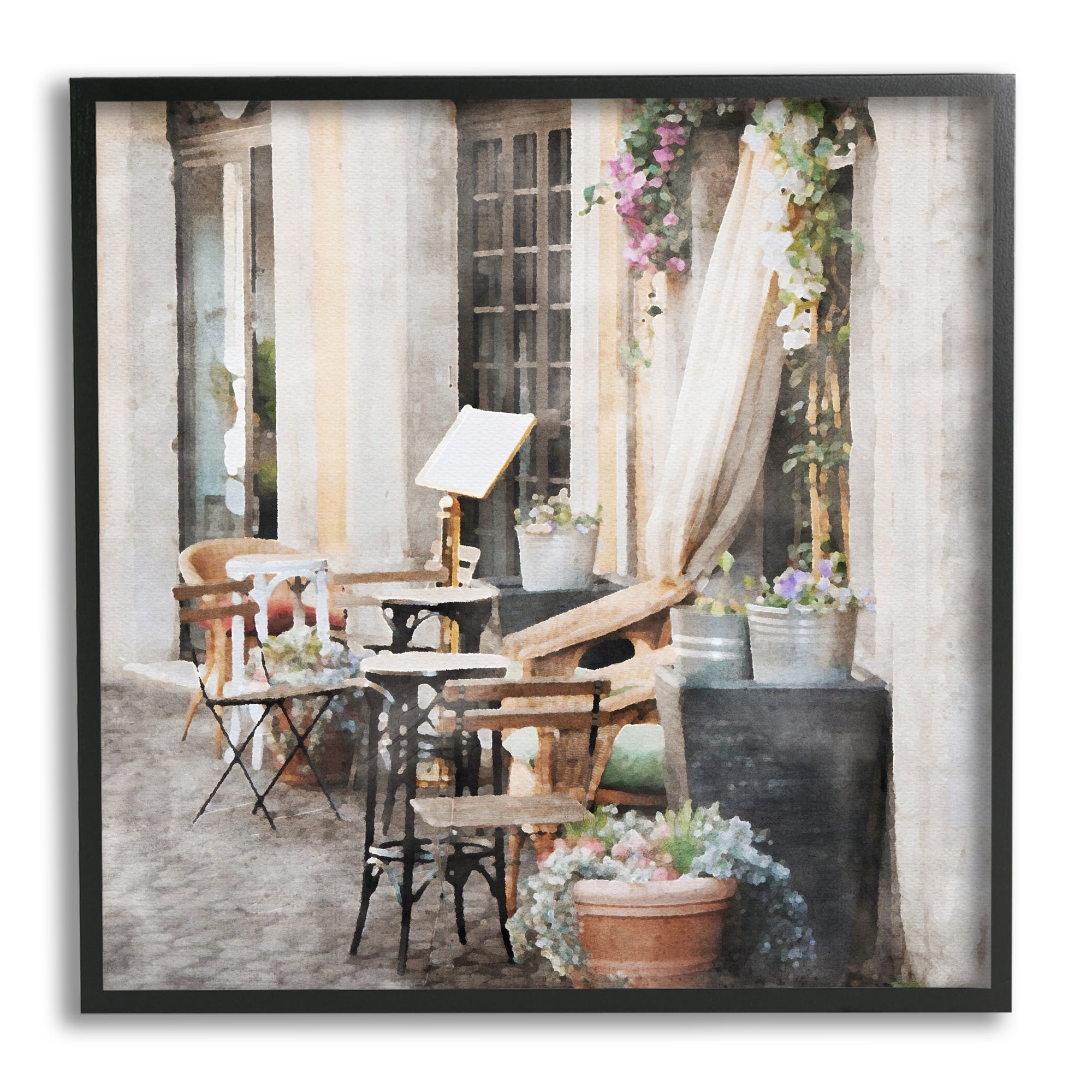 Stupell Industries Floral Patio View Travel & Places Painting Black Framed Art Print Wall Art, 12 x 12