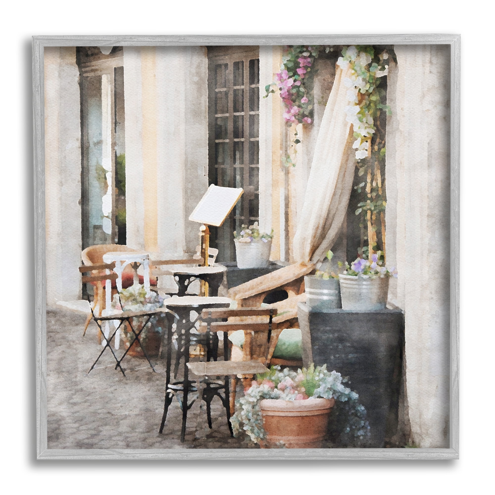Stupell Industries Floral Patio View Travel & Places Painting Gray Framed Art Print Wall Art, 12 x 12