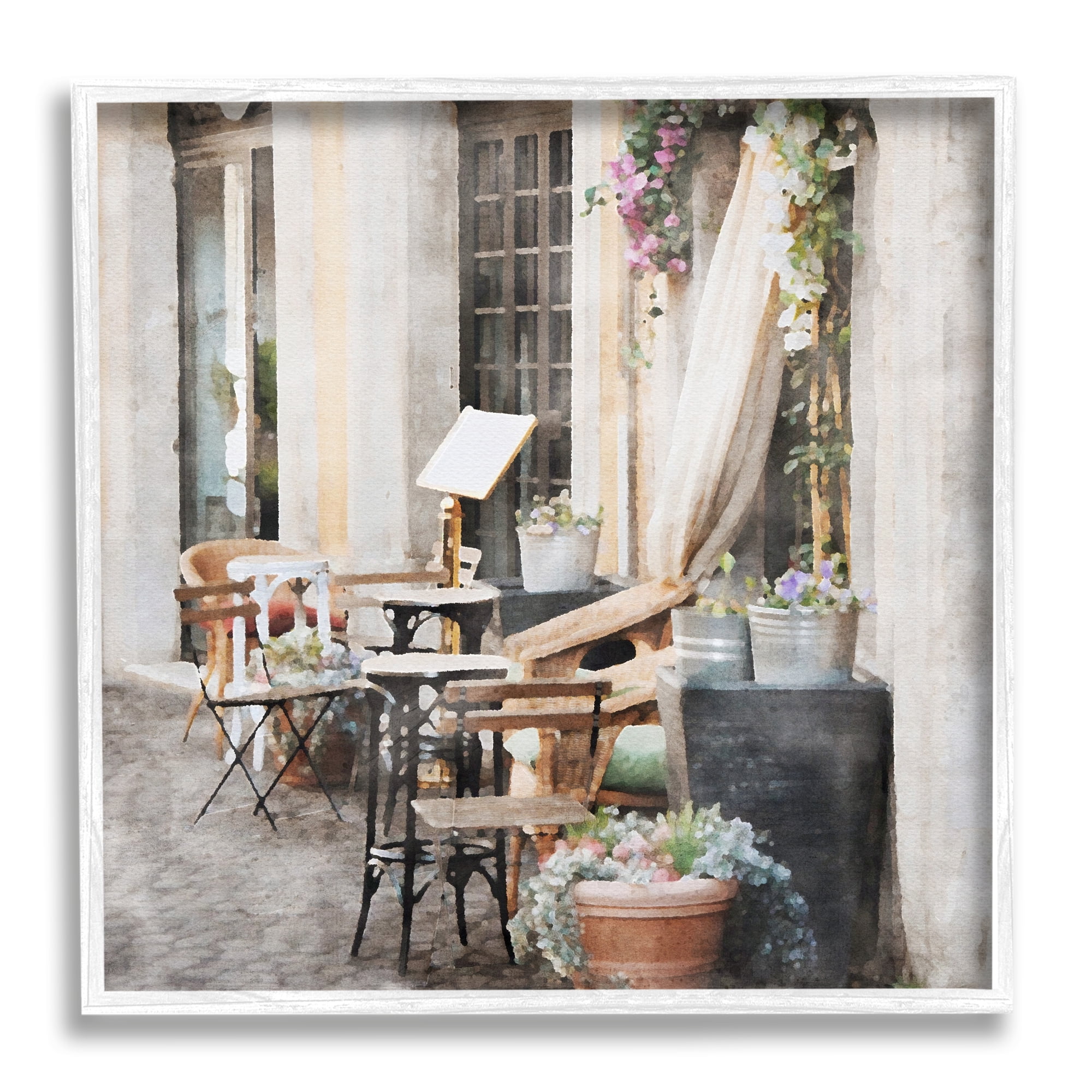 Stupell Industries Floral Patio View Travel & Places Painting White Framed Art Print Wall Art, 24 x 24