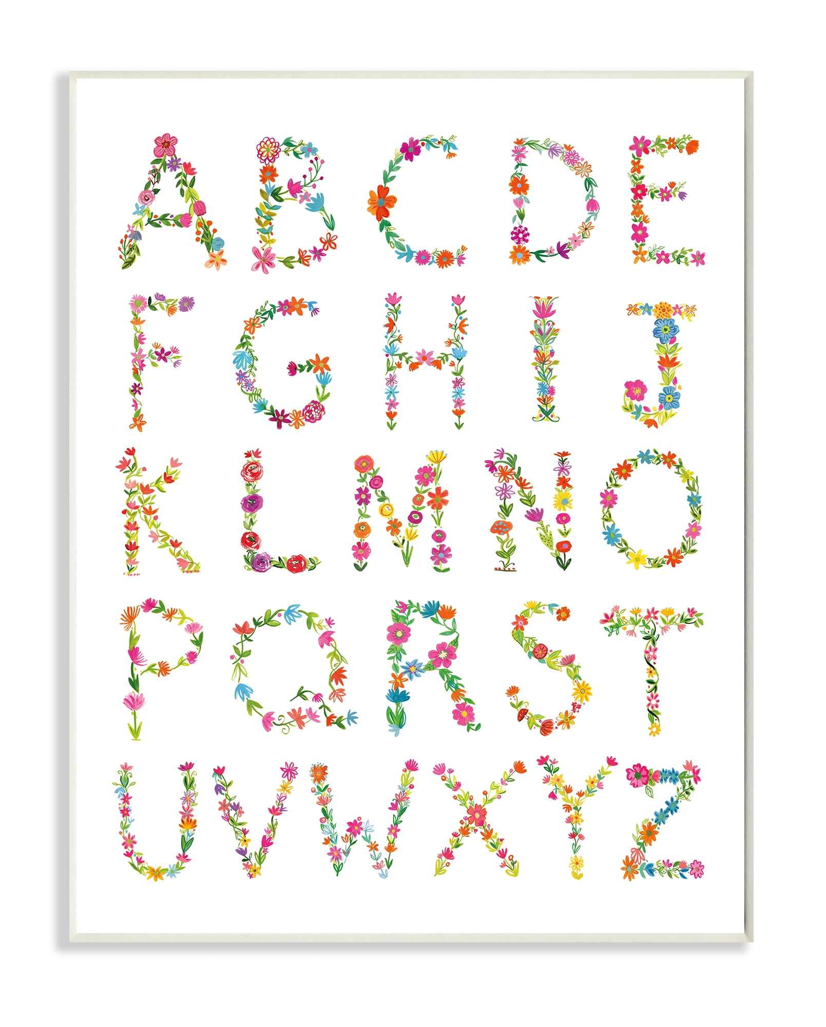 Stupell Industries Floral Pattern Alphabet Soft Chic Typography Wall Plaque, 10 x 15, Design by Farida Zaman