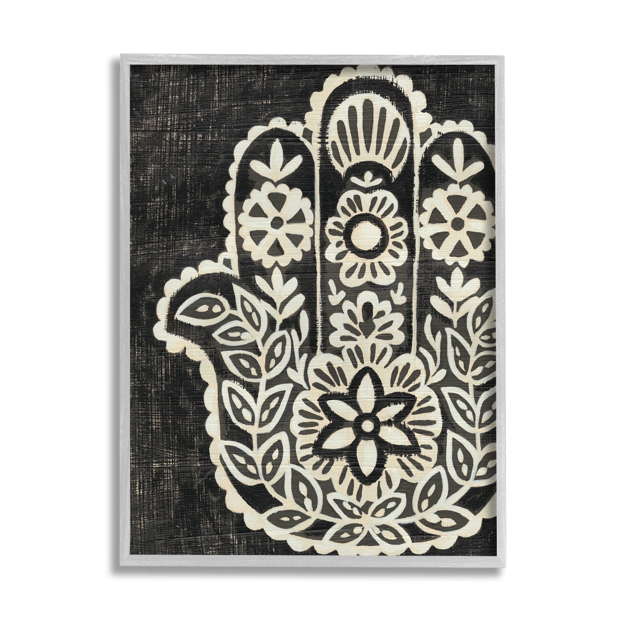 Stupell Industries Floral Pattern Black and White Hamsa, 24 x 30,Design by Chariklia Zarris